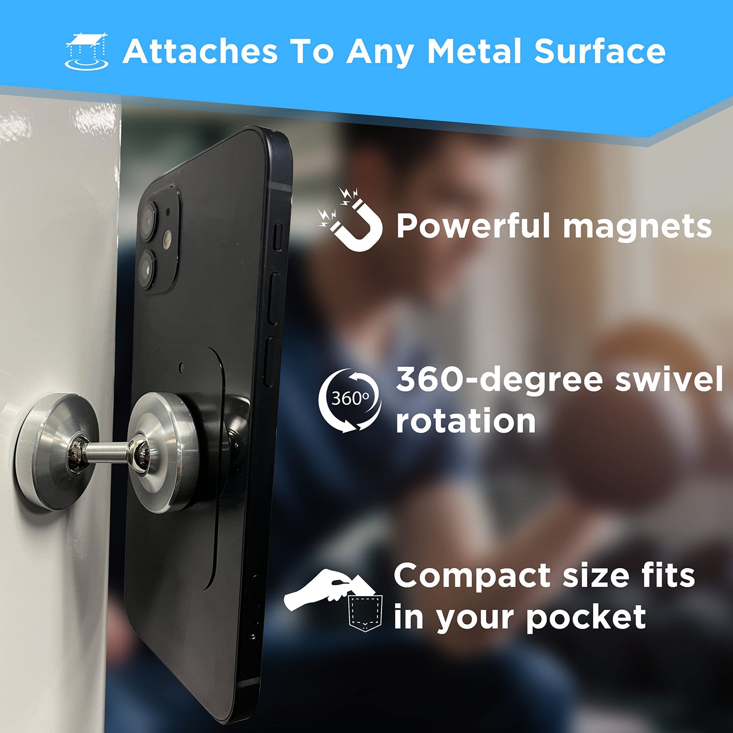 Gym Mate Dual Magnetic Phone Mount & Holder – Attaches Magnetically to Metal Surfaces – Shoot Hands-Free Workout Videos – Strong Joints & Magnets – Compact Size
