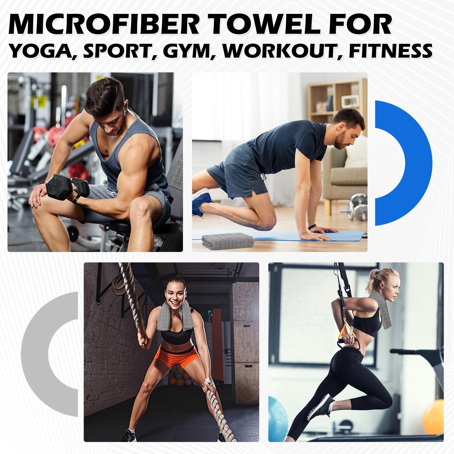HOMERHYMRE Microfiber Workout Towels, 3 Pack Grey Gym Sweat Sports Towel for Yoga, Tennis, Running, Exercise, Working Out, Camping, Quick Dry, Highly Absorbent, for Women & Men, 16 x 27 Inch