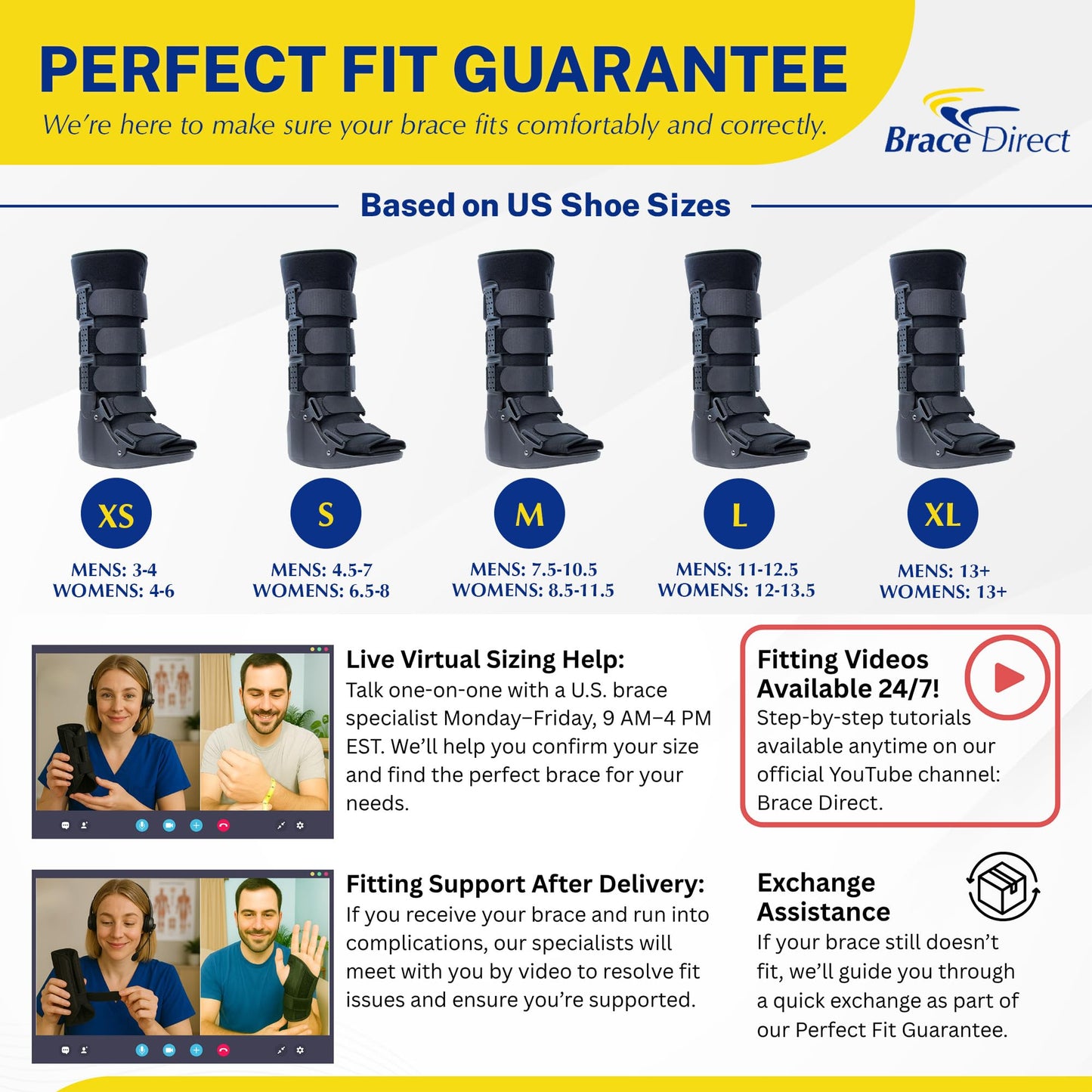 Brace Direct CAM Walker Boot - Tall Orthopedic Walking Boot for Fracture, Sprained Ankle, and Injury Recovery (X-Small - US Shoe Size Men 3-4 / Women 4-6 / Youth 3-4)
