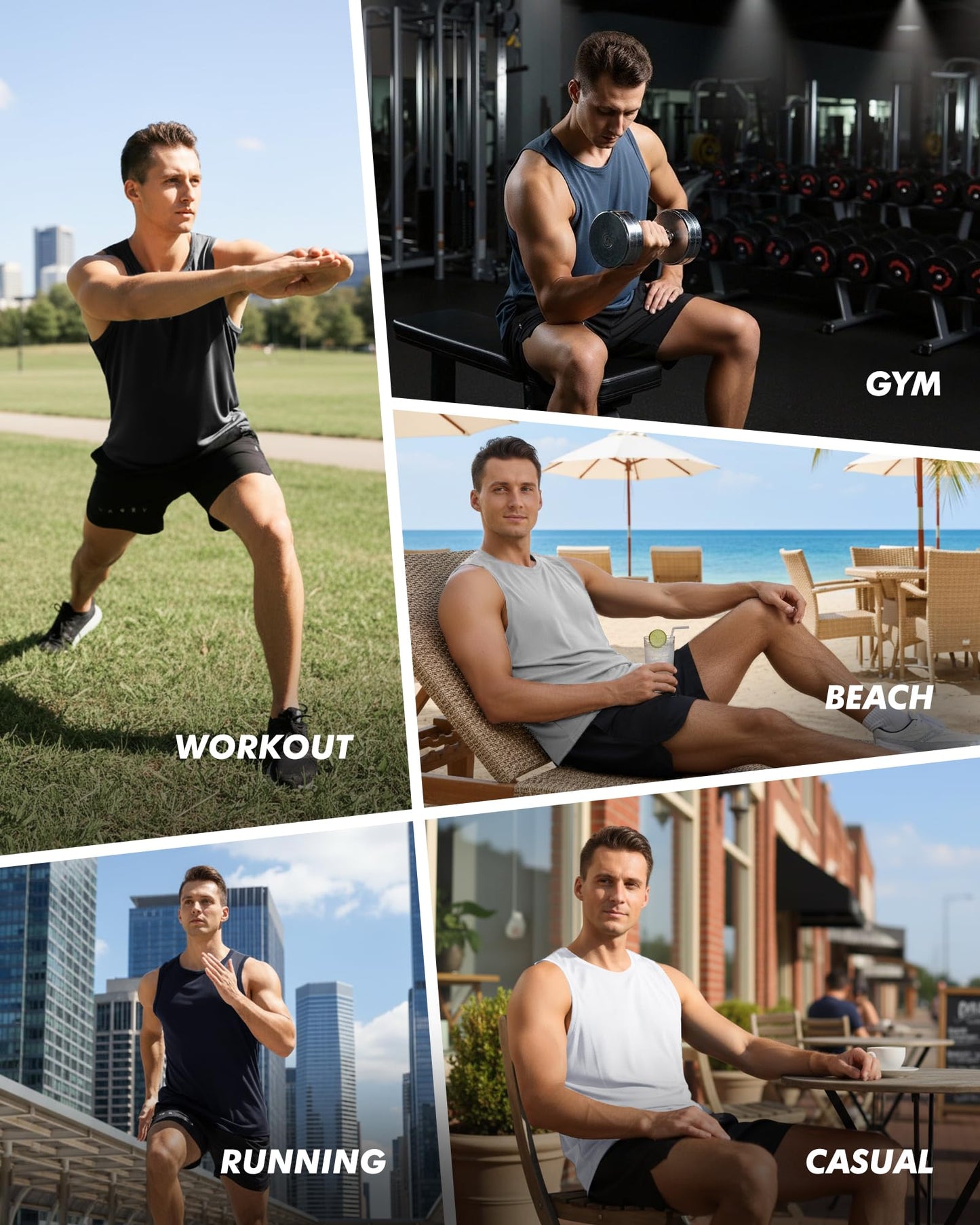 BOOJO 5 Pack Tank Tops Men - Quick Dry Moisture Wicking Summer Workout Muscle Sleeveless Shirts for Gym Beach Running