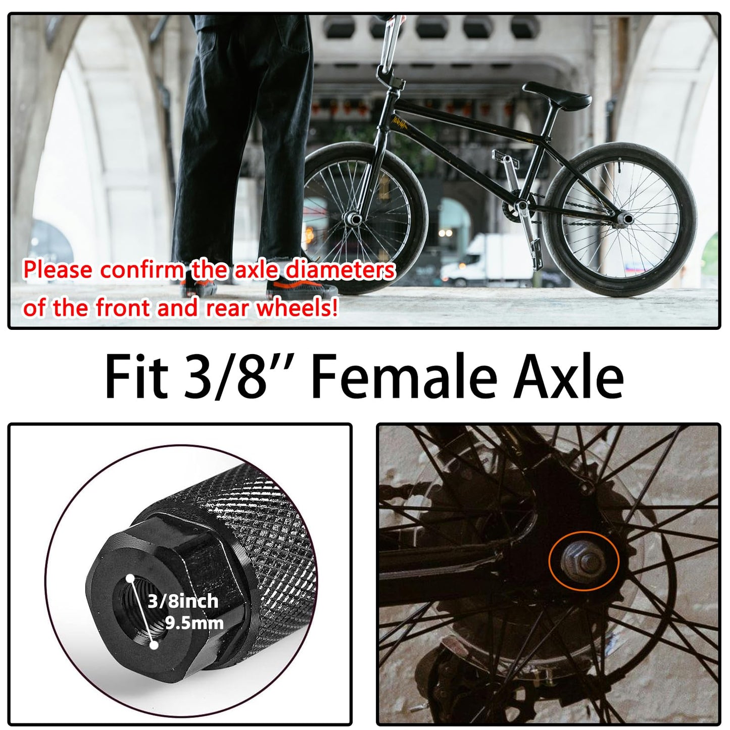 Bike Pegs, Aluminum Anti-Skid Bmx Bicycle Foot Pegs for Mountain Bike Cycling, Stunt Pegs Fit 3/8 inch Axles (Black)