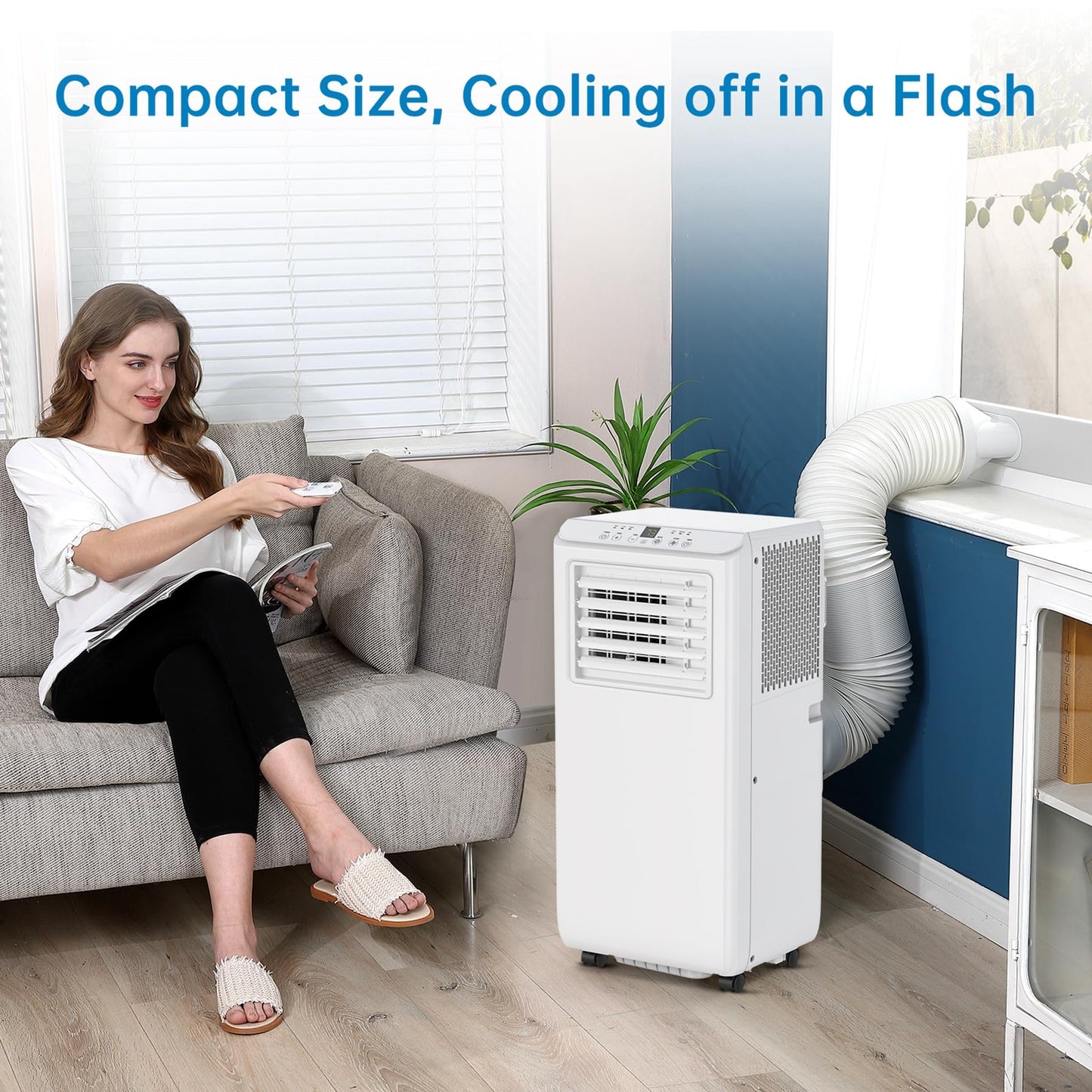 GarveeTech 8000Btus Portable Air Conditioner AC Unit 3 in-1 Air Conditioners w/Dehumidifier & Fan Modes Auto Evaporation for Home up to 350 sq. ft. Complete Window Mount Exhaust Kit, 24H Timer