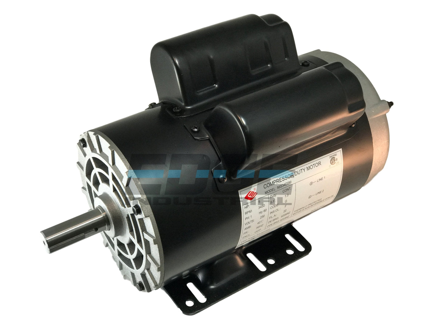 New 5HP Compressor Duty Electric Motor, 56HZ Frame, 3450 RPM, 7/8" Shaft Diameter, NEMA Rated Motor