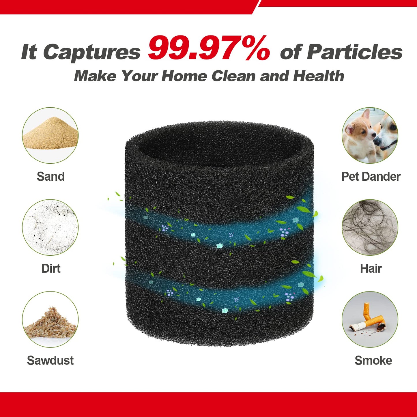 Shop-Vac 5989400 8 Gallon 6.0 Peak HP Wet/Dry Vacuum + 90585 Foam Sleeve Filter 5 Pack