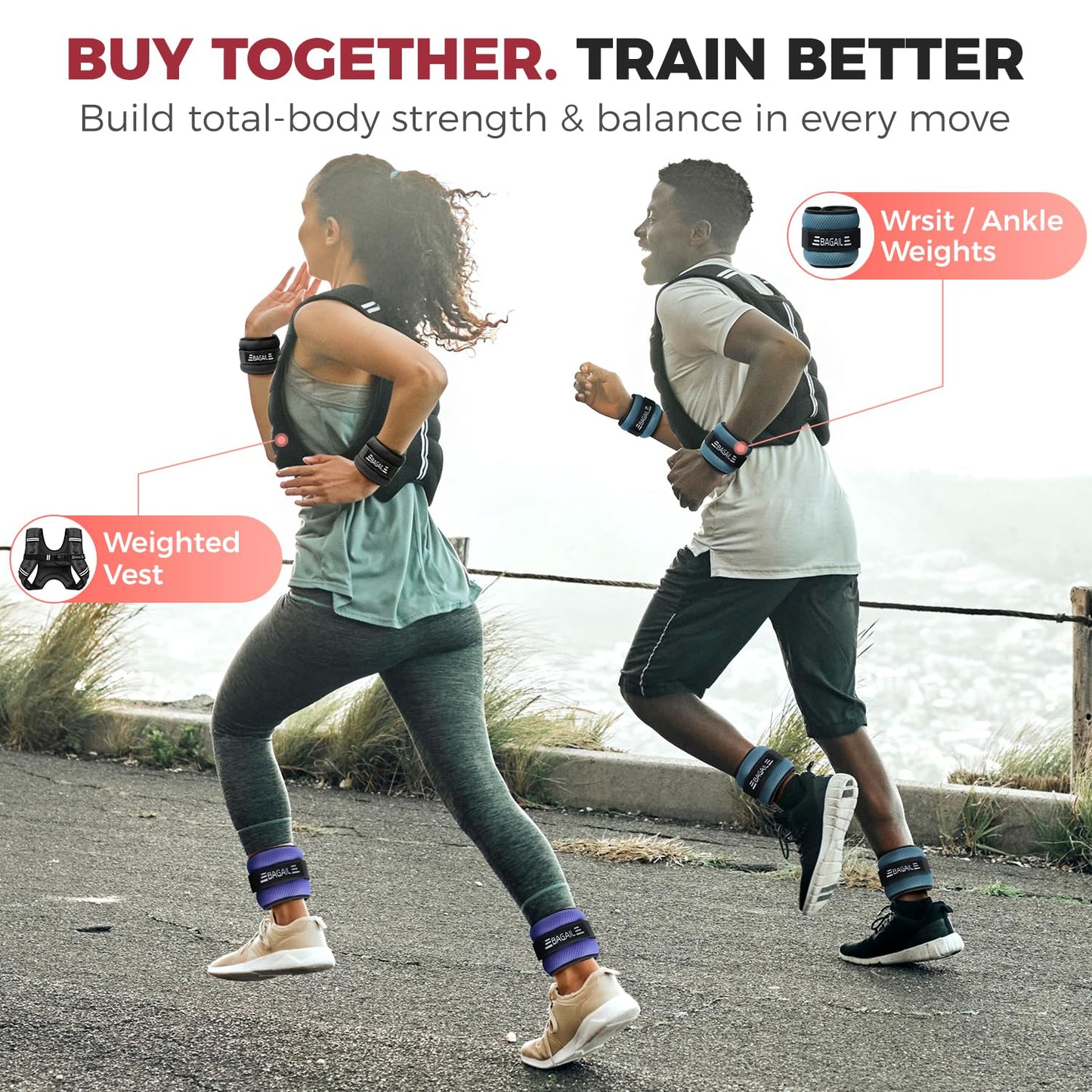BAGAIL Ankle Wrist Weights for Women & Men, One Pair of 1/2/4/6/8/10 LBS Wearable Leg Arm Weights with Sleek Design & Secure Fit for Walking, Running, Pilates, Home Fitness & Physical Therapy - 2lb, Black