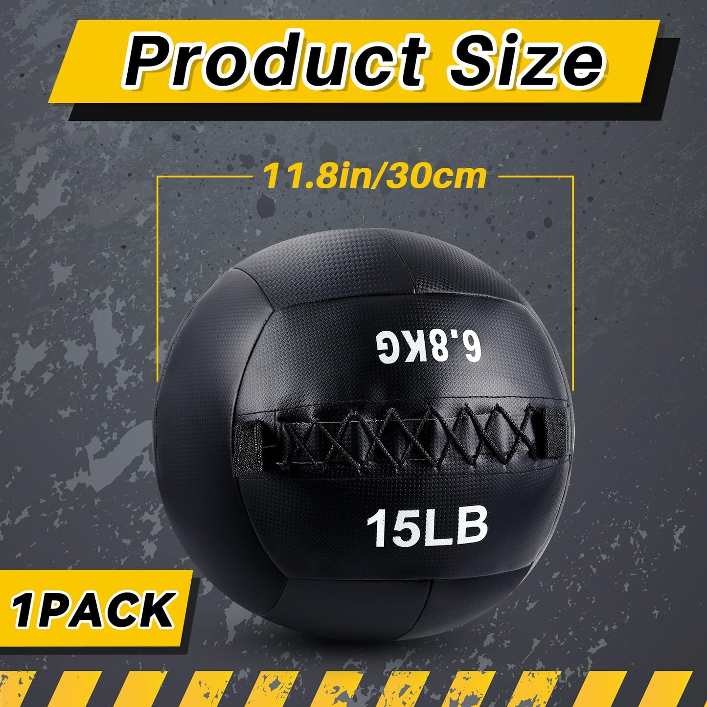 Lunmon 1 Pcs Soft Wall Medicine Ball for Exercise Fitness Slam Weighted Med Ball with Non Slip Grip for Slamming Workout Strength Conditioning Core Training Lunge and Partner Toss (15 Lbs)