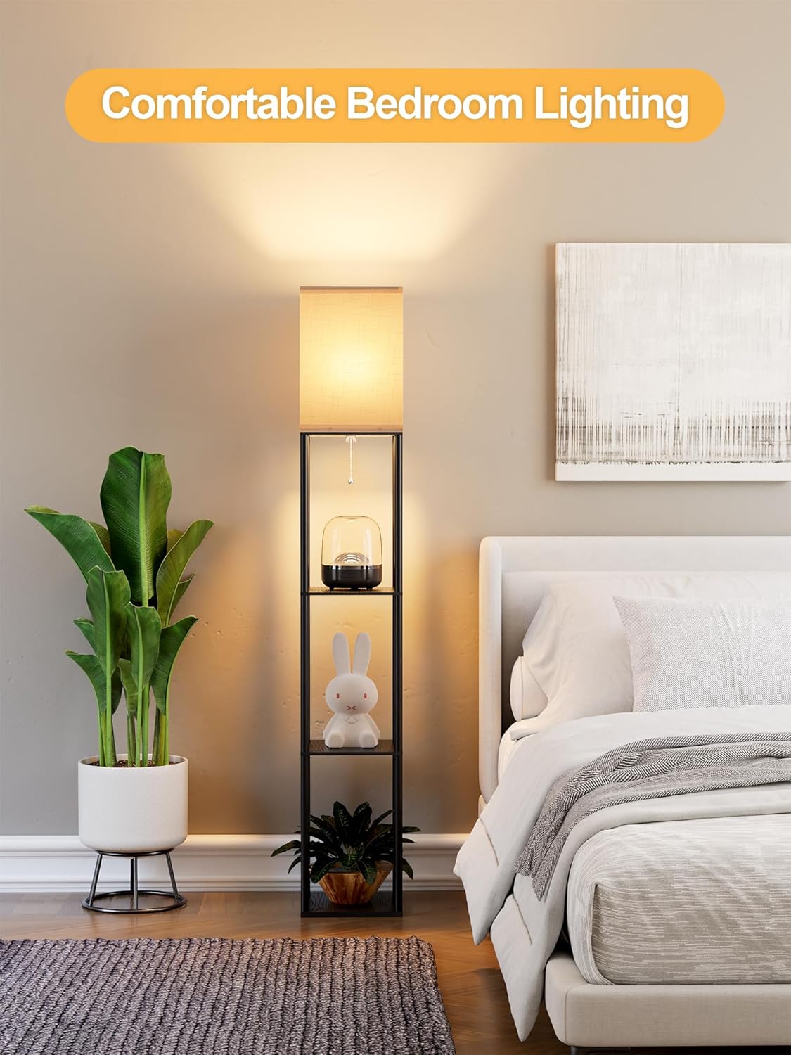 Skiennix Floor Lamp - Stylish Corner Display with 3 CCT LED Bulb & White Linen Shade | Versatile Organizer for Living Room & Bedroom