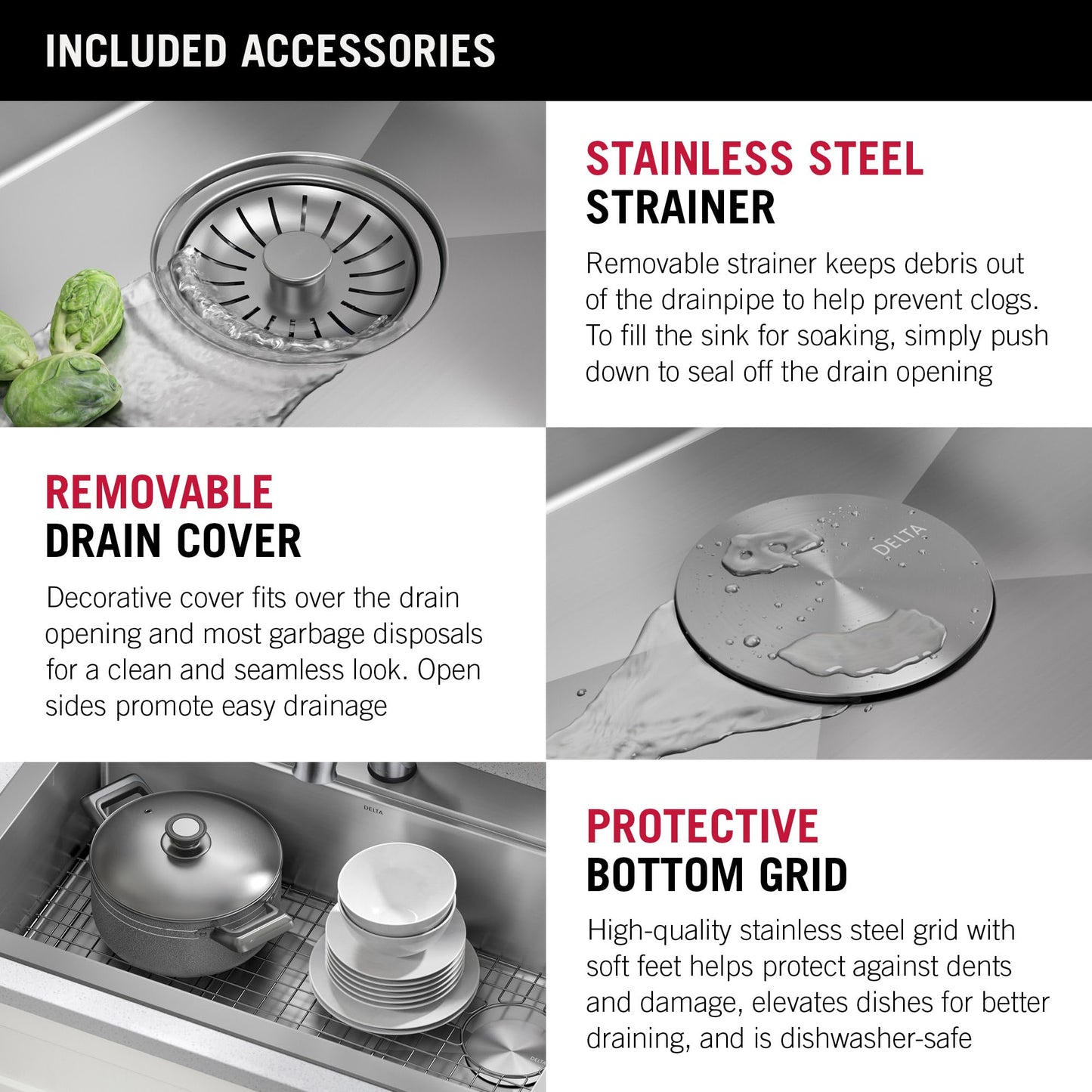 DELTA FAUCET 95A932-33S-SS Lorelai Workstation Kitchen Sink Drop-in Top Mount Stainless Steel Single Bowl with WorkFlow Ledge and Chef’s Kit of 5 Accessories