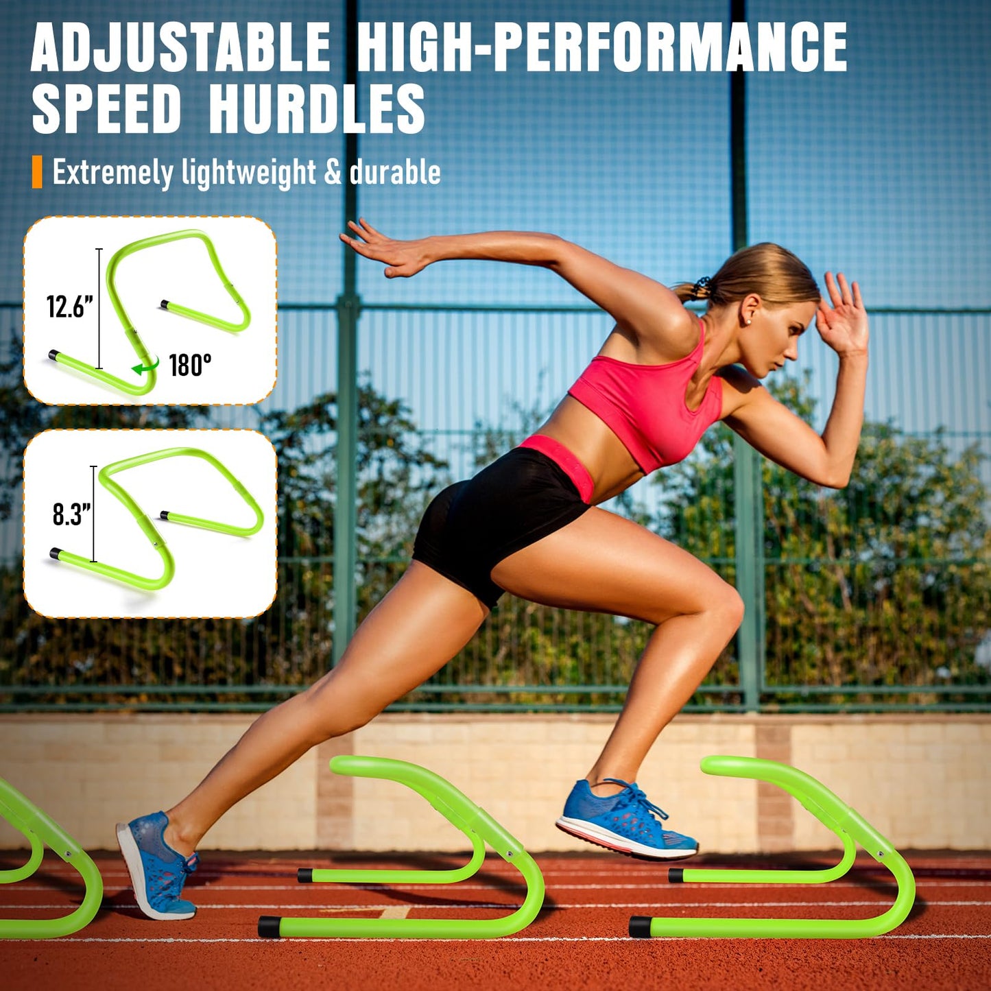 Agility Ladder Speed Training Equipment Set-20ft Agility Ladder,12 Soccer Cones,4 Hurdles, Jump Rope, Running Parachute, Basketball Football Soccer Training Equipment for Kids, Youth, Adults(green)