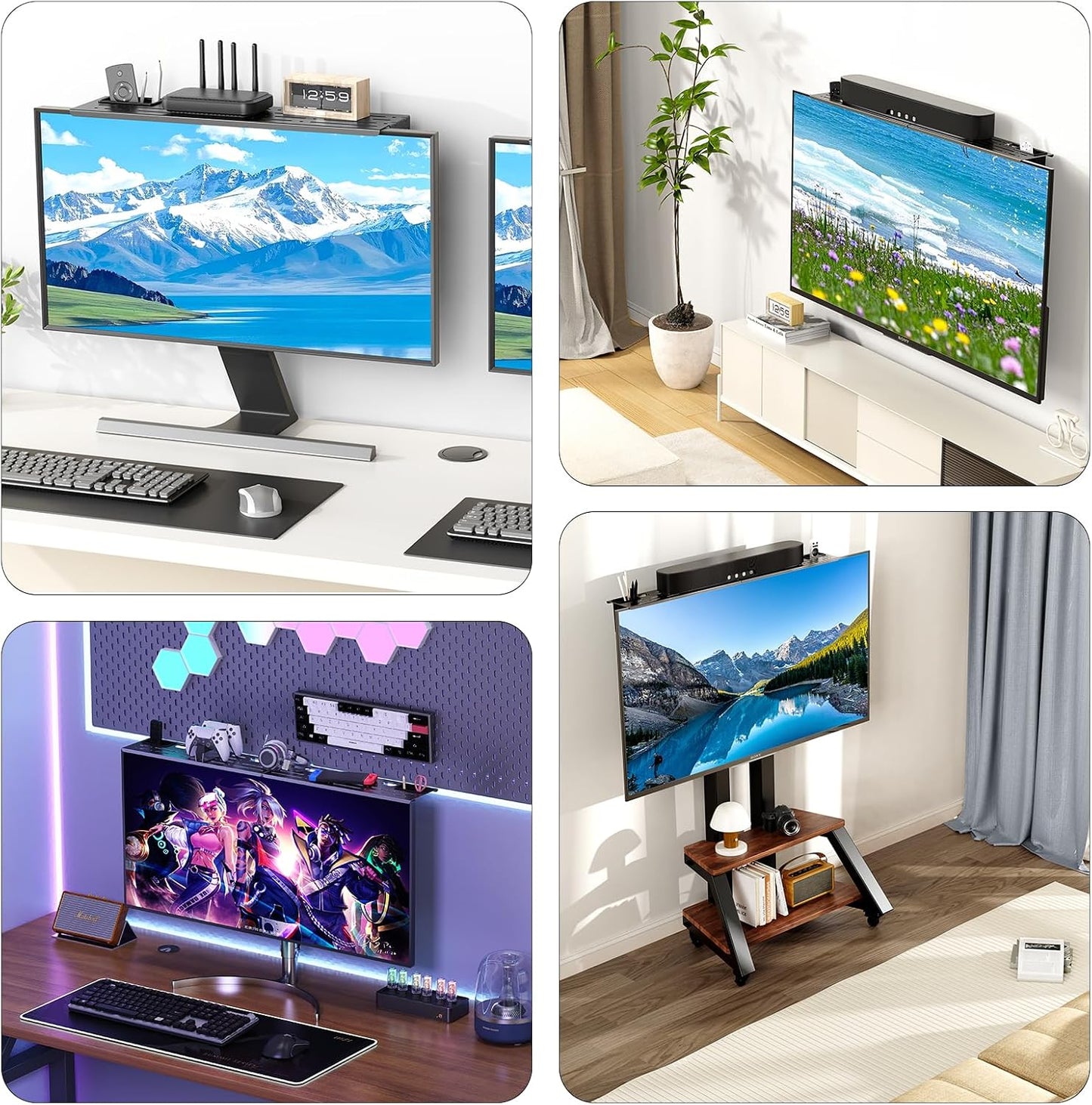 BEISHI 15 lbs Bose,34.65x4.33inch,(with 2 Universal Soundbar Mount - No Drilling Required Space-Saving TV Top Shelf