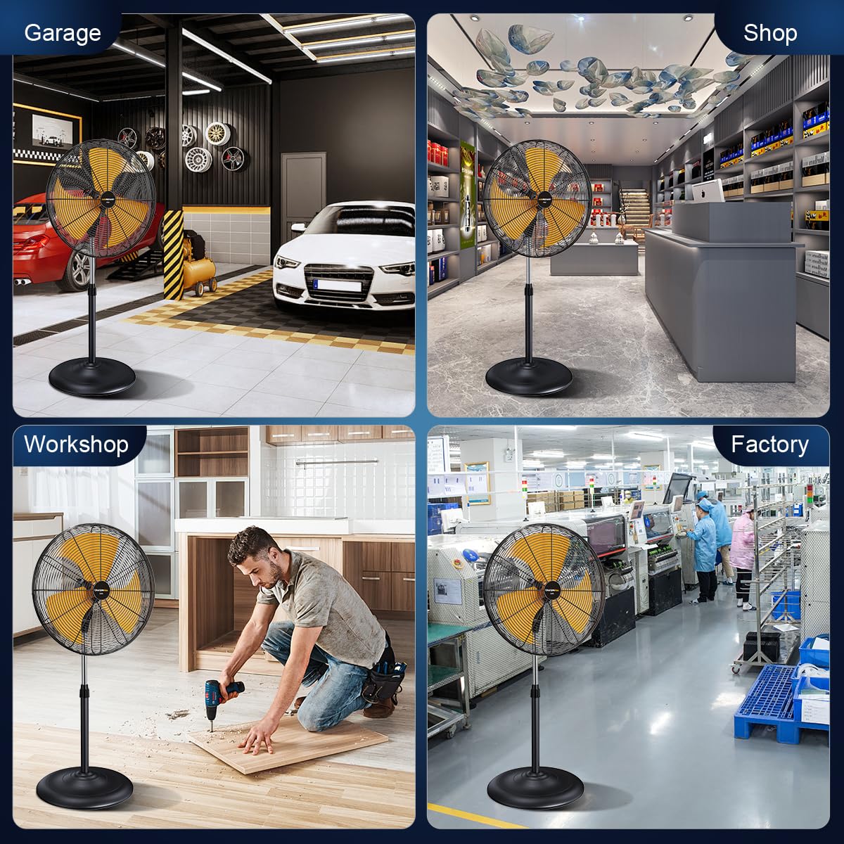 AIRWIZARD Pro Series 20 inch Oscillating High Velocity Pedestal Fan, 6000 CFM Industrial Metal Commercial Standing Fan with Aluminum Blades, 3 Speeds, Adjustable Height and Tilt, for Garage, Shop