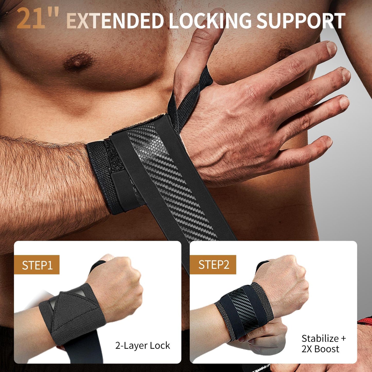 Jaffick Wrist Wraps for Weightlifting & 21" Double-Layer Wrist Support with Heavy Duty Thumb Loop for Powerlifting Competition CrossFit, Bodybuilding, Deadlifting Men & Women