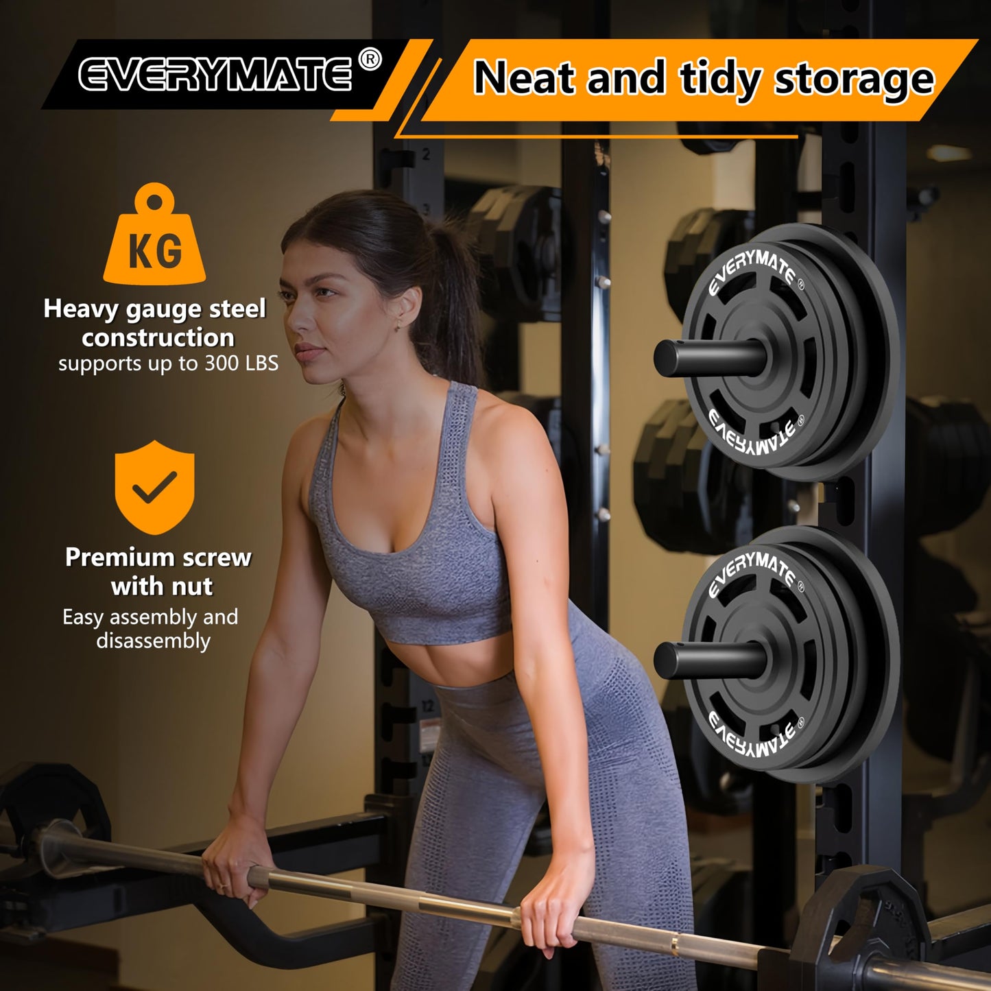 EVERYMATE Weight Plate Holder: Power Rack Attachments Squat Rack Weight Plate Rack for 1 inch Standard Weight Plates, 2x2 3x3 2x3 Power Cage Accessories Weight Plate Storage