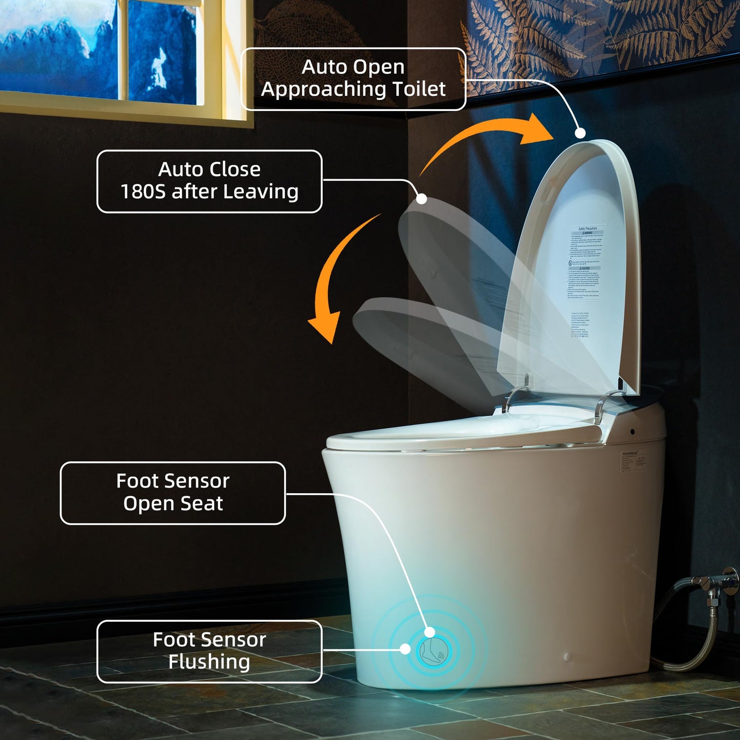 WOODBRIDGE Smart Toilet, Auto Open & Close, Auto Flush, Foot Sensor, Cleaning Foam Dispenser, Heated Seat and Chair Height Design, EBT230