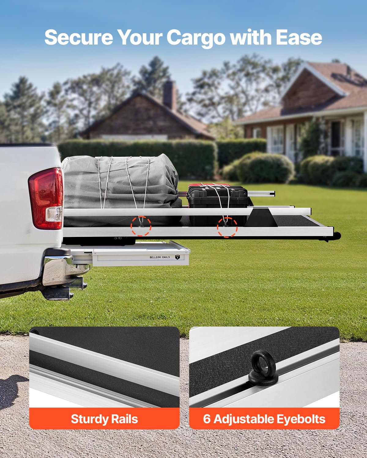 VEVOR Sliding Truck Bed Organizer, 63 x 47-Inch Heavy Duty Truck Bed Storage Drawer with 1000 lbs Capacity, Features 6 Movable Rings for Securing, 2-Postion Slide Out Tray for Pickup Trucks, Black
