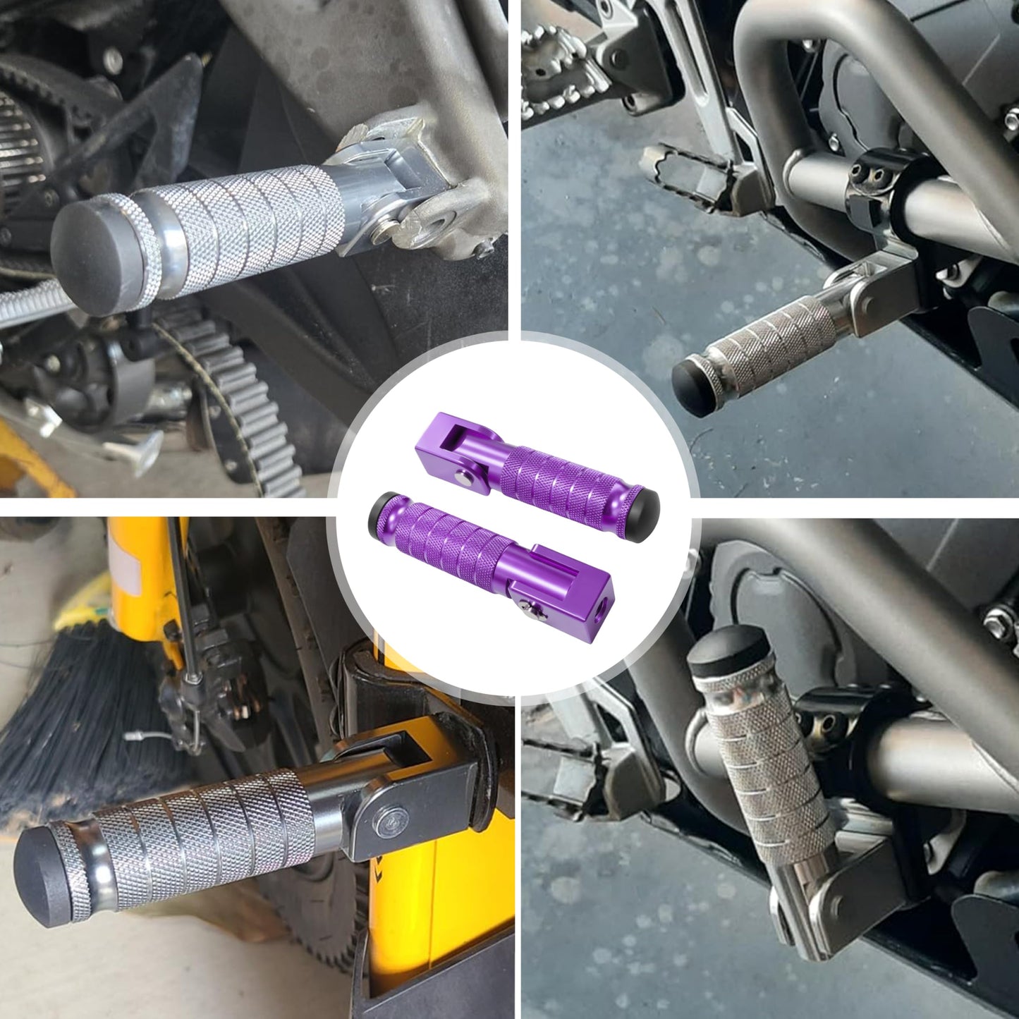 M8 Anti-Skid CNC Universal Motorcycle Foot Pegs Degree Foldable Footpegs Footrest,Upgrade Passenger Pedal For Mini Bike Dirt Pit Bike Electric Car Motorbike Honda Suzuki Yamaha Kawasaki (Purple)