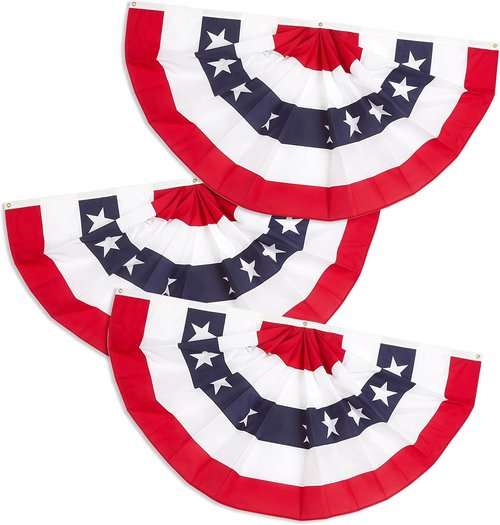 Memorial Day Decorations | Skiennix 1.5x3 Ft Patriotic Bunting Flags - 4th of July Half Fan Banner, 3-Pack
