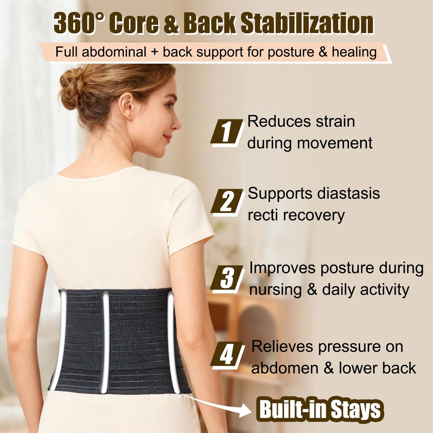 Reian Belly Band, Postpartum Essentials for Natural and C-Section Recovery, Adjustable Compression Wrap, After Birth Support Brace, Abdominal BInder (Black, Large)