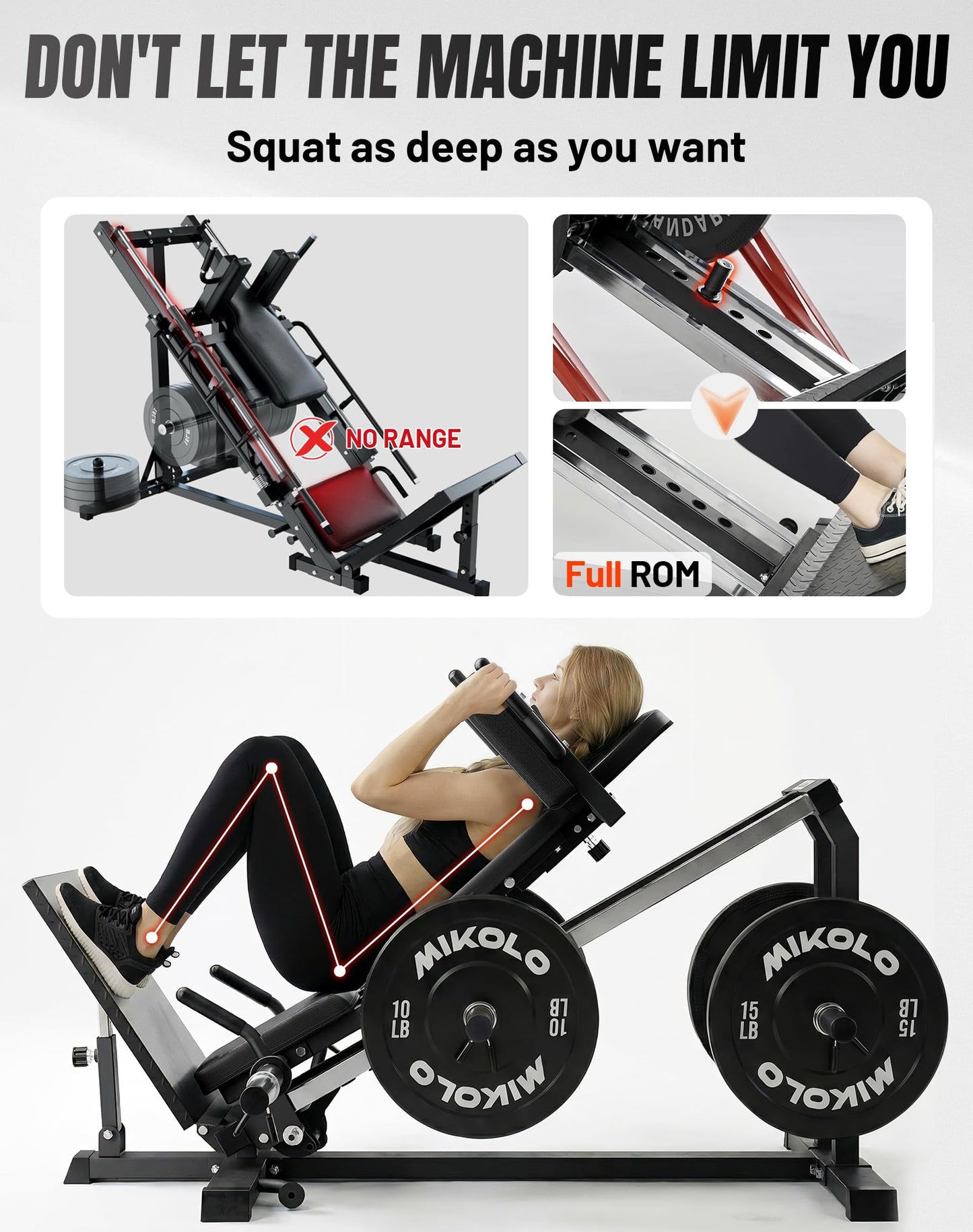 Mikolo Leg Press Hack Squat Machine, 30-Degree Compact Leg Press Machine for Home Gym, Hack Squat Machine with Removable Shoulder Pad, Lower Body Workout Equipment ( Combo Machine)