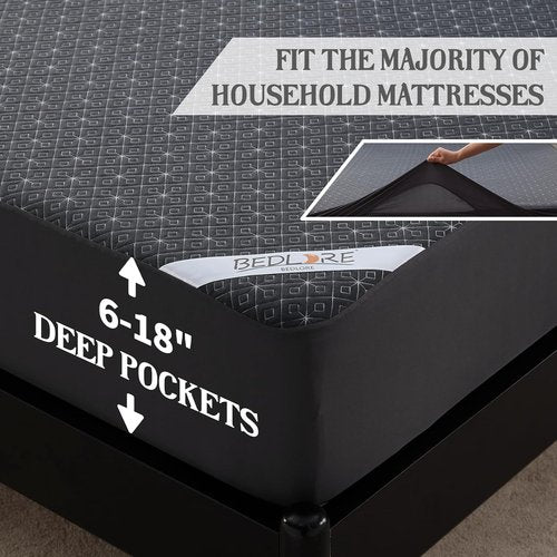 BEDLORE Queen Mattress Protector - Waterproof Noiseless Cover with Deep Pocket for 6-18 Inch Mattresses | Soft, Breathable, Machine Washable (Dark Gray)
