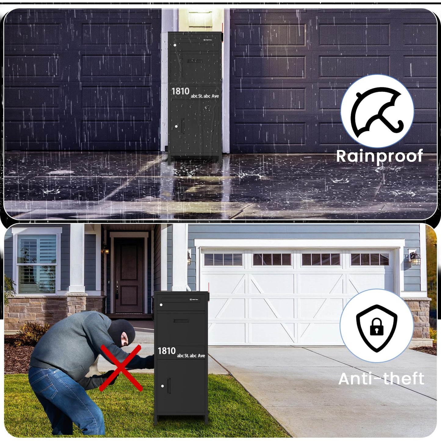 Package Delivery Boxes for Outside, Lockable & Waterproof Parcel Drop Box for Porch, Anti-Theft Mailbox with Custom Address Stickers,Assembly(14.5 * 17.5 * 43 in)