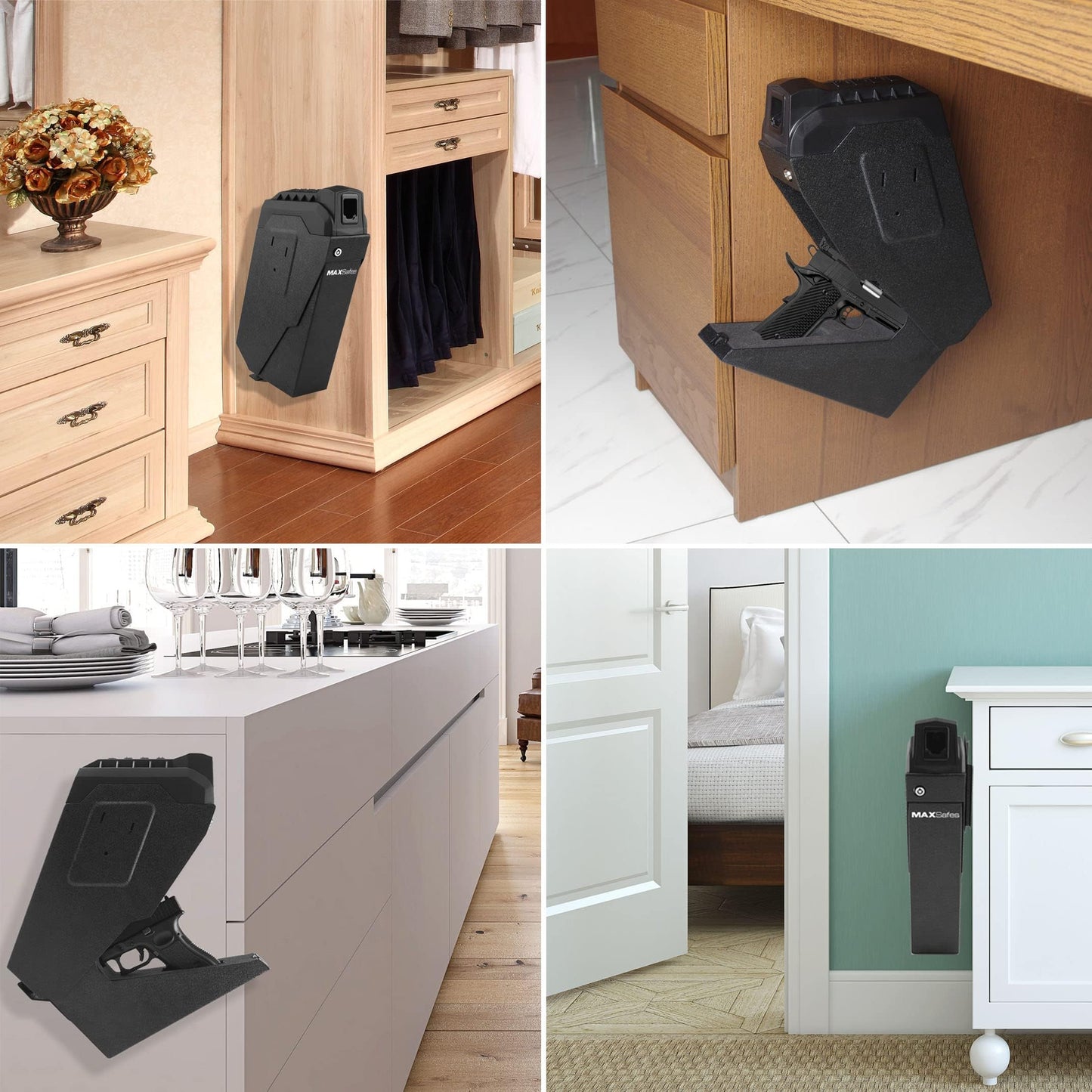 MAXSafes Drop Down Vault with Super Biometric Finger Vein Recognition lock, Fast auto-open Handgun Box, Quick-access Pistol Safe Wall Mounting for Desk Table, CA DOJ approved