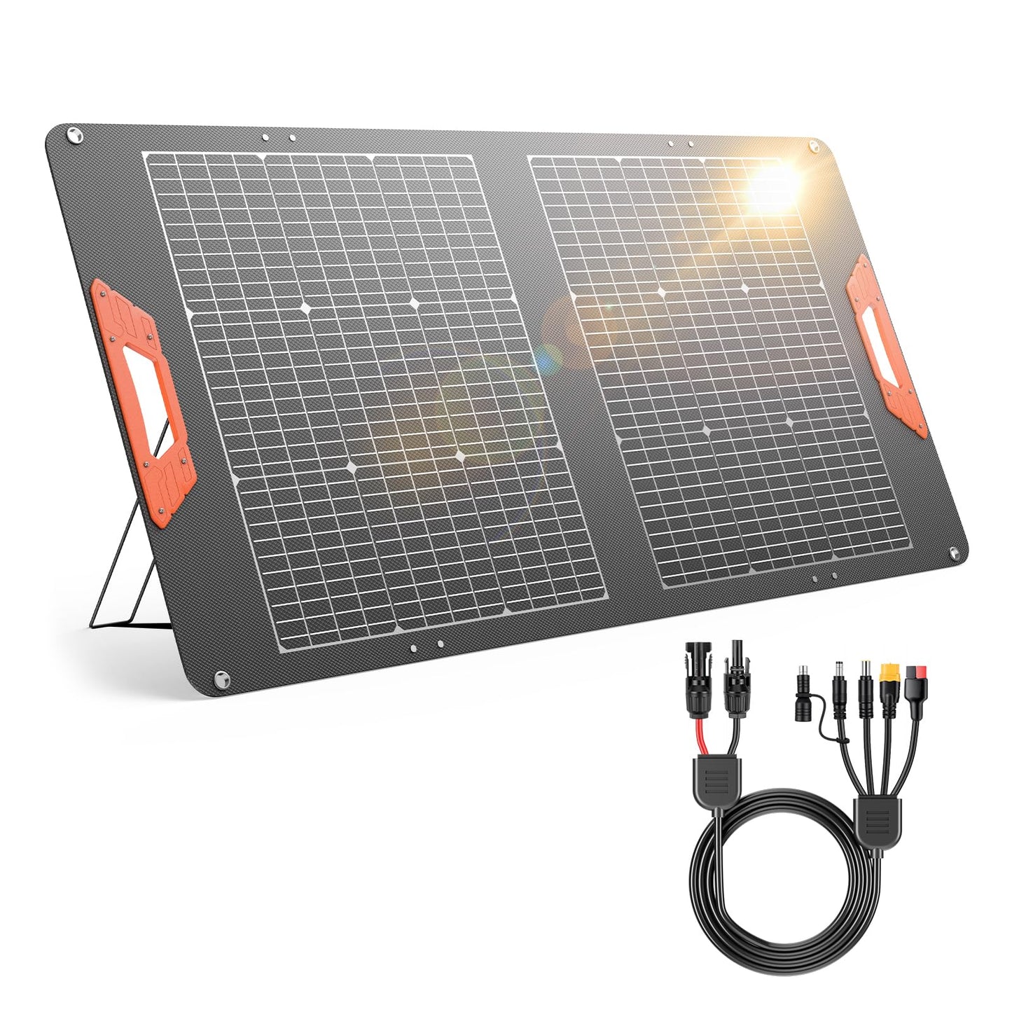 SOLUPUP 100W Portable Solar Panel for Power Station - 24% Efficiency Bifacial Solar Panels with MC4 Output, 5-in-1 Cable, IP65 Waterproof Foldable Solar Charger for RV Camping, Off-Grid, Blackouts