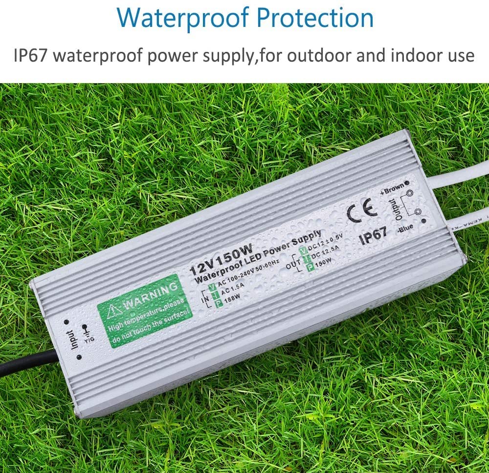 12V 12.5A 150W IP67 Waterproof Power Supply AC-DC Converter for CCTV Surveillance, LED Display, Outdoor Light and More
