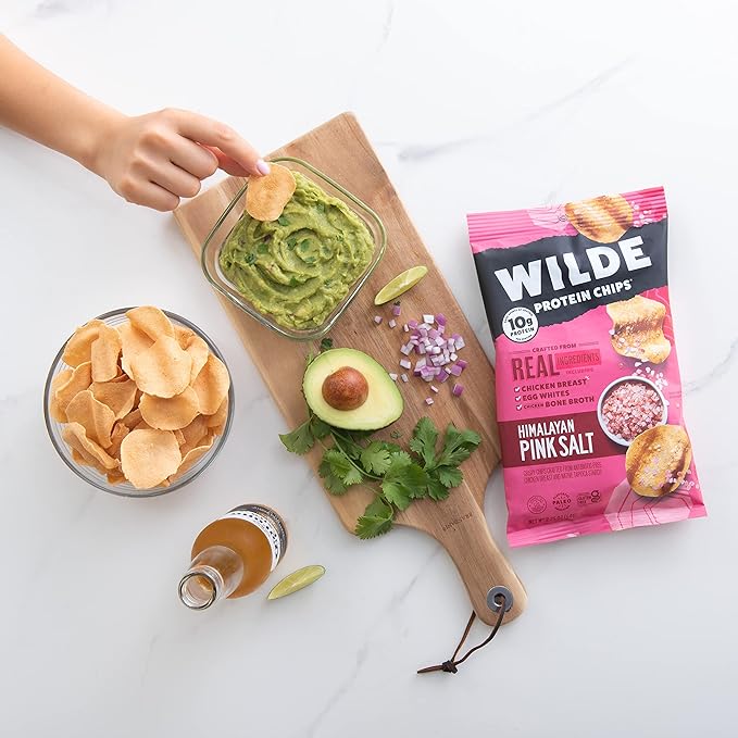 WILDE Himalayan Pink Salt Protein Chips, Thin and Crispy, High Protein, Keto Friendly, Made with Real Ingredients, 1.34oz Bags (Pack of 8)