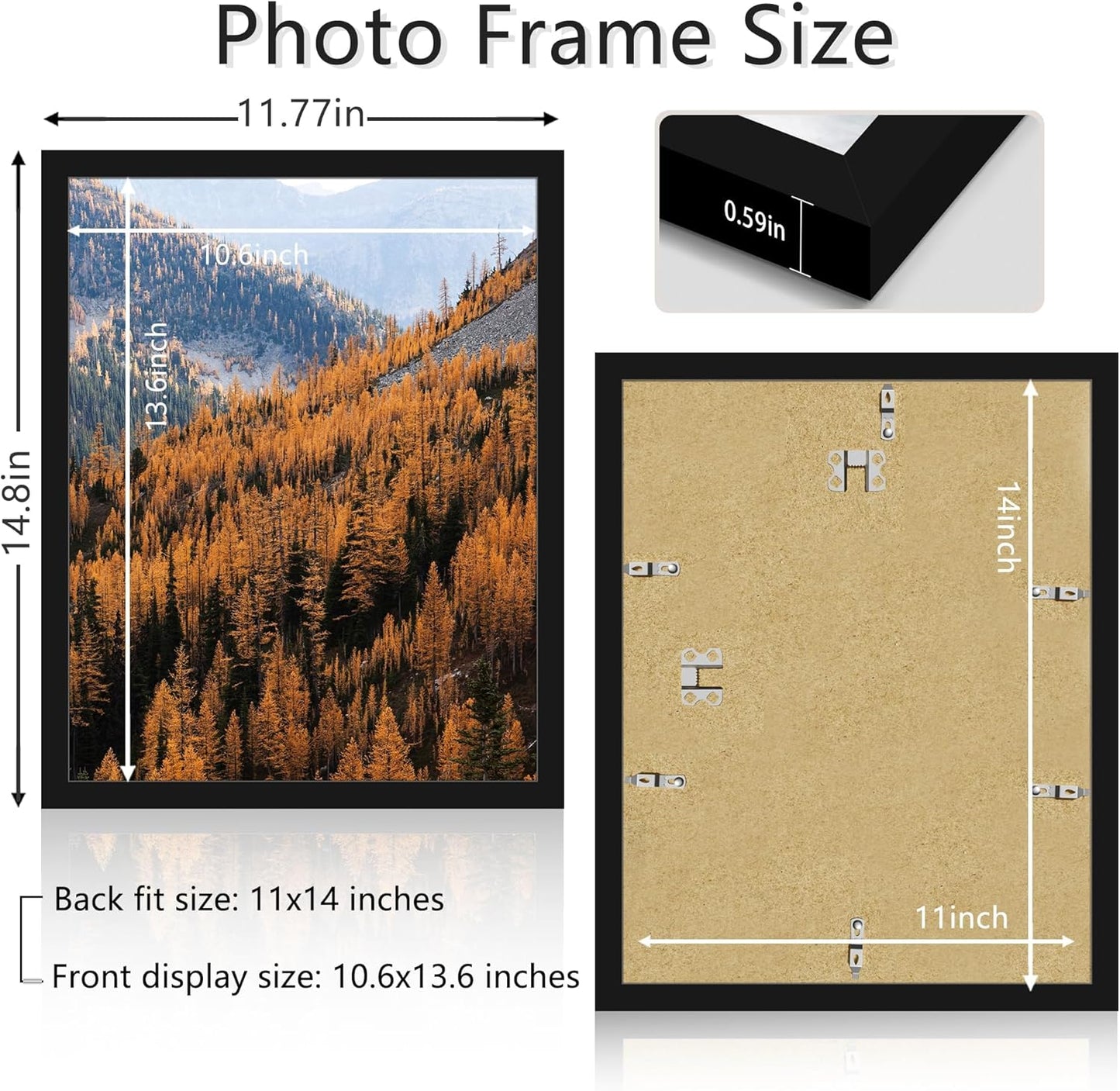 Picrit 11x14 Picture Frame - Stylish Black Photo Frame for Wall Mounting Display