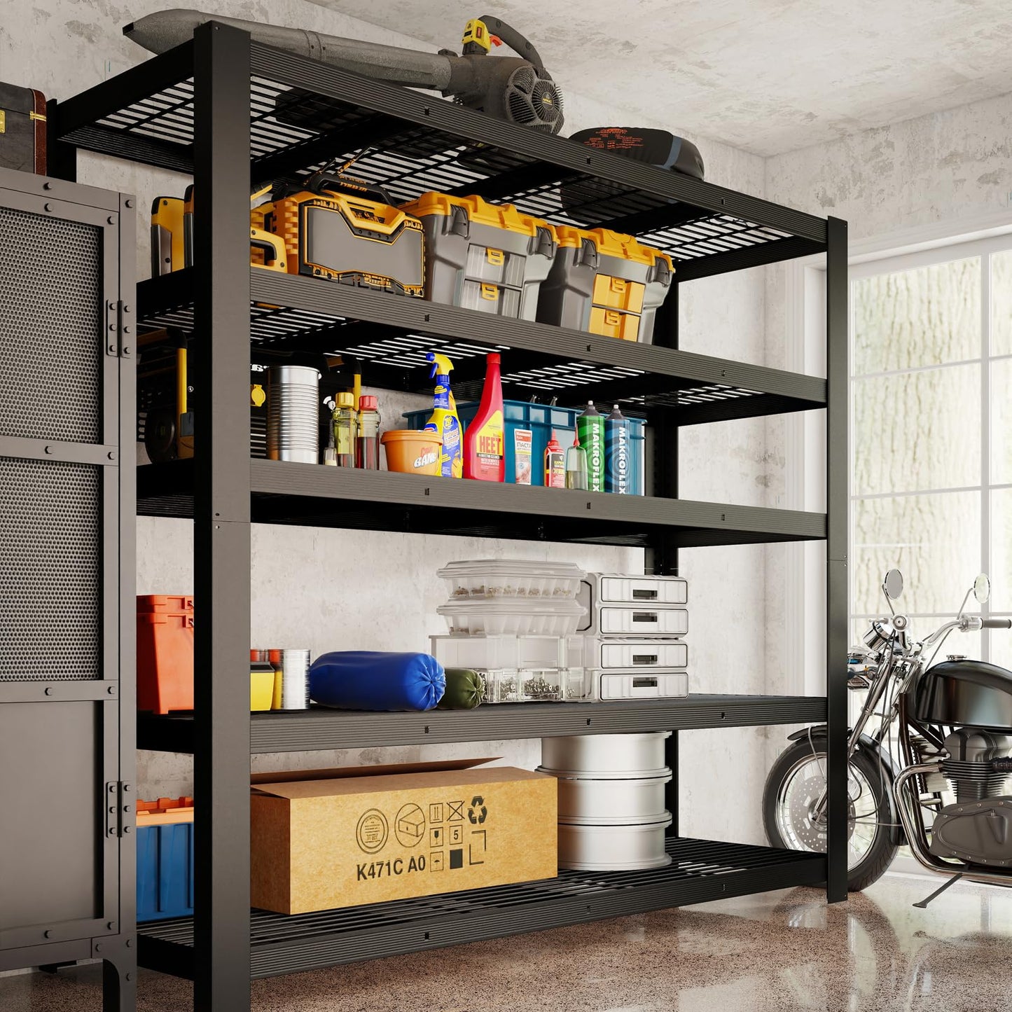 ZEUKMXOO 62" W 3050LBS Storage Shelves Unit,5 Tier Heavy Duty Metal Shelving Unit and Storage Large Rack,72" H x62 W x24 D Adjustable Metal Shelving Unit,Garage Shelves for Basement,Warehouse