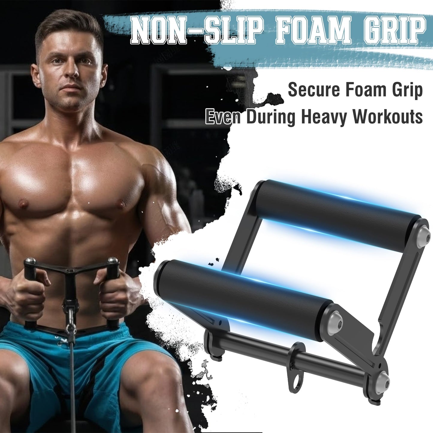 Double D Row Handle Cable Attachment with Thick Non-Slip Grip, V-Bar Landmine Design for Lat Pulldown, Seated Row, and Strength Training