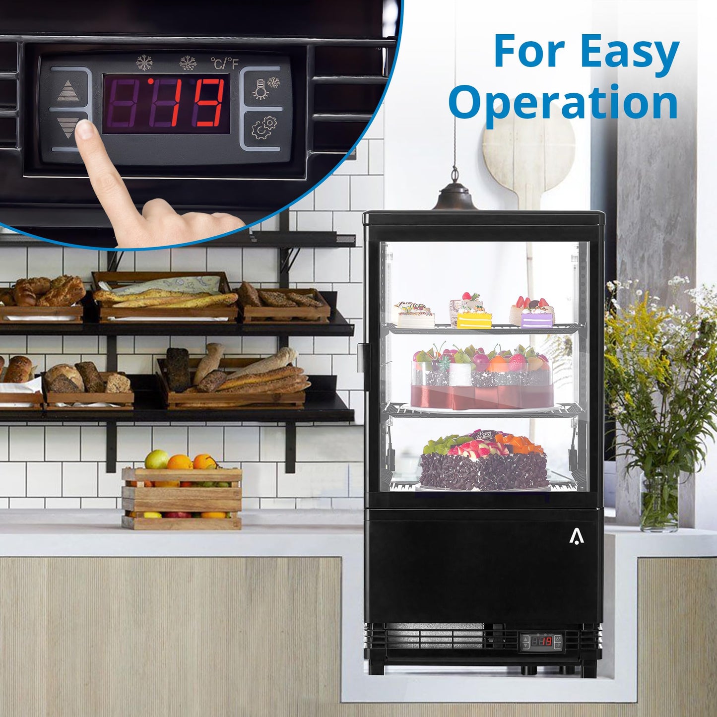 Commercial Refrigerator Display Case, 2.1 Cu.FT Single-Door Display Fridge, Display Case with Interior LED Lighting, Double-Layered Glass Commercial Countertop Bakery Display Refrigerator, 110V