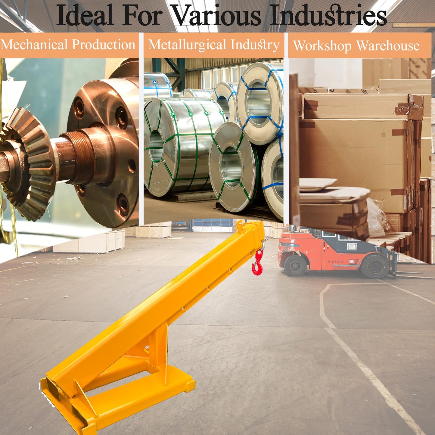 TECHTONGDA Fork Mounted Hoist Jib Boom Crane, 6600LB Capacity Telescopic Boom Lift Crane, 63"-98" Manual Telescoping, Forklift Mobile Crane Lifting Hoist, Forklift Boom Attachments Lifting Equipment