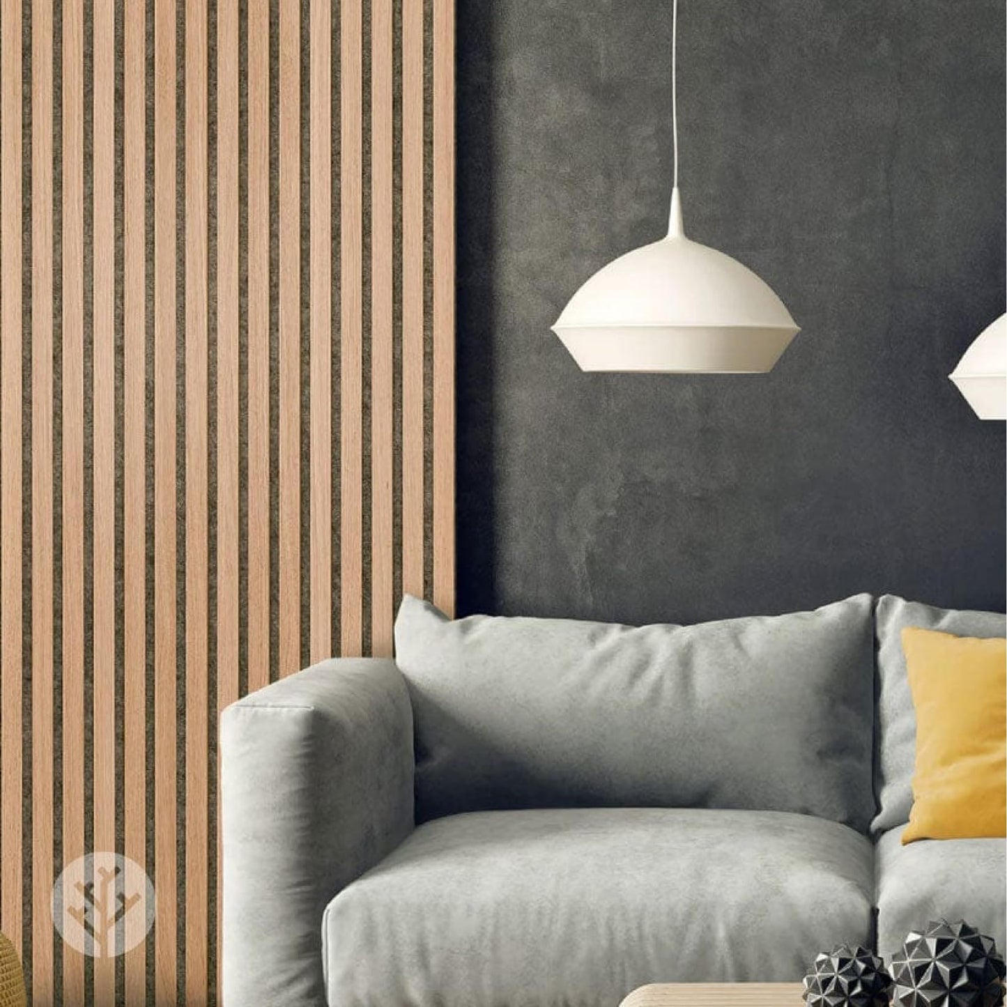 WVH Luxury American Oak Grey Felt Acoustic Slat Wood Wall Panels, Measures 47.24" x 25.20", Premium Finish, Interior Decor for Walls & Ceilings, Noise Cancelling & Sound Absorbing for Home, 2pcs