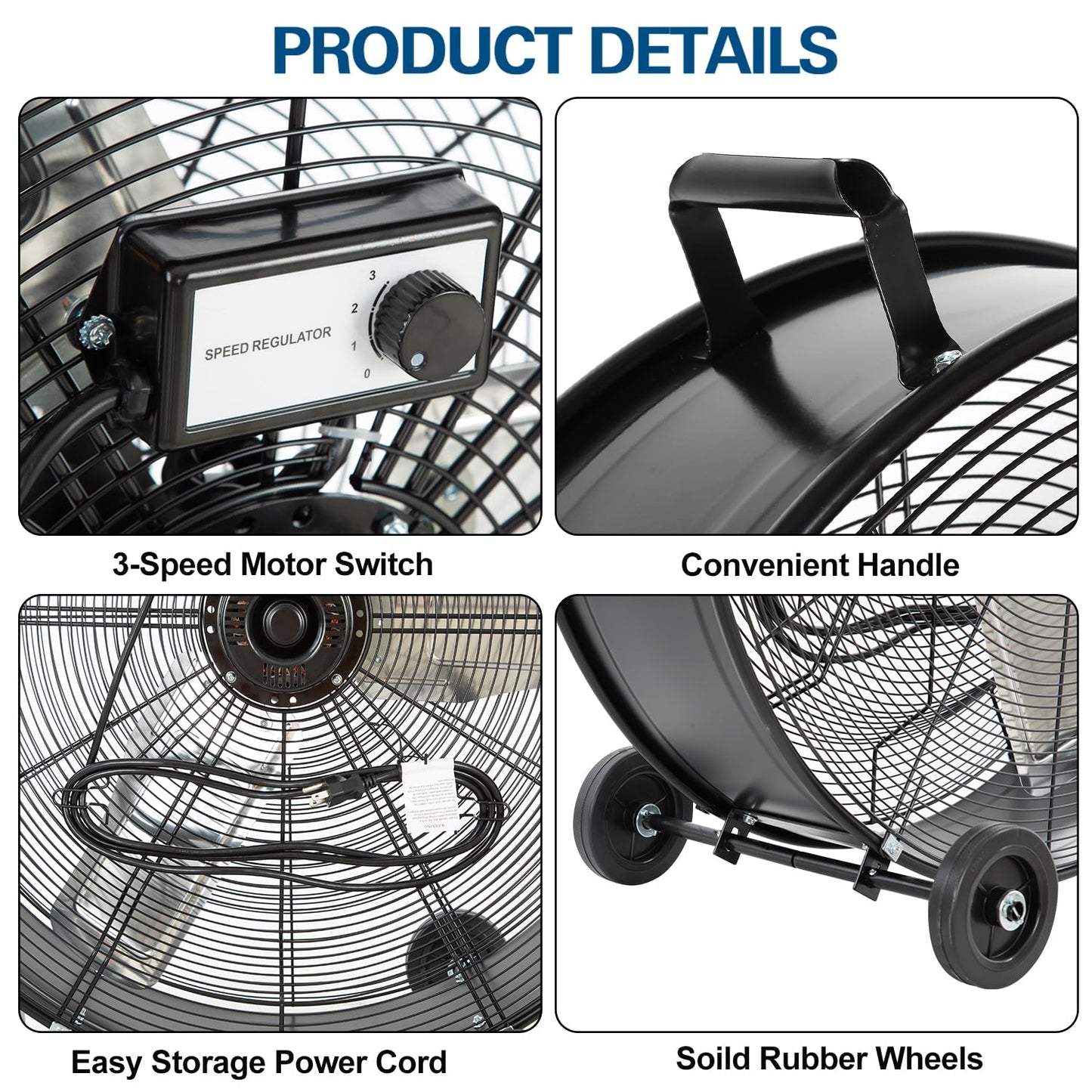 BILT HARD 34" 15000 CFM High Velocity Drum Fan, 2-Speed Heavy Duty Industrial Shop Fan with Casters & Handle for Warehouse, Factory Workshop and Garage Use