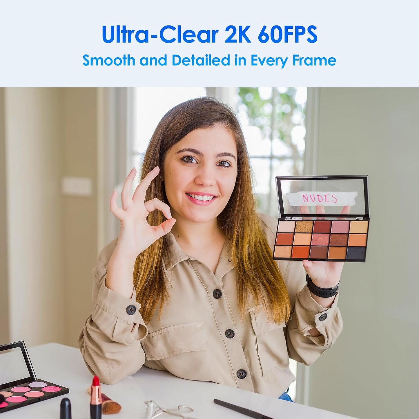 saylas 2K 2K@60FPS 65 Webcam with Lights, HD Webcam for PC, Web cam with Microphone, FOV, Autofocus, Noise