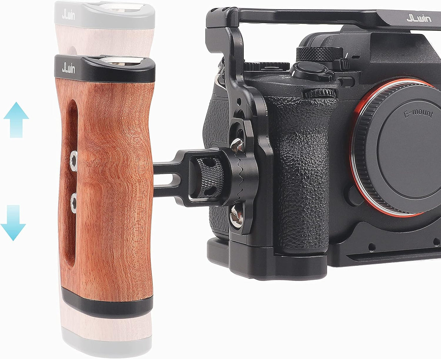 FocusFoto 1/4"-20 3/8"-16 Wooden Side Handle Grip Left/Right Handgrip with & & Cold Shoe Mount Universal for DSLR