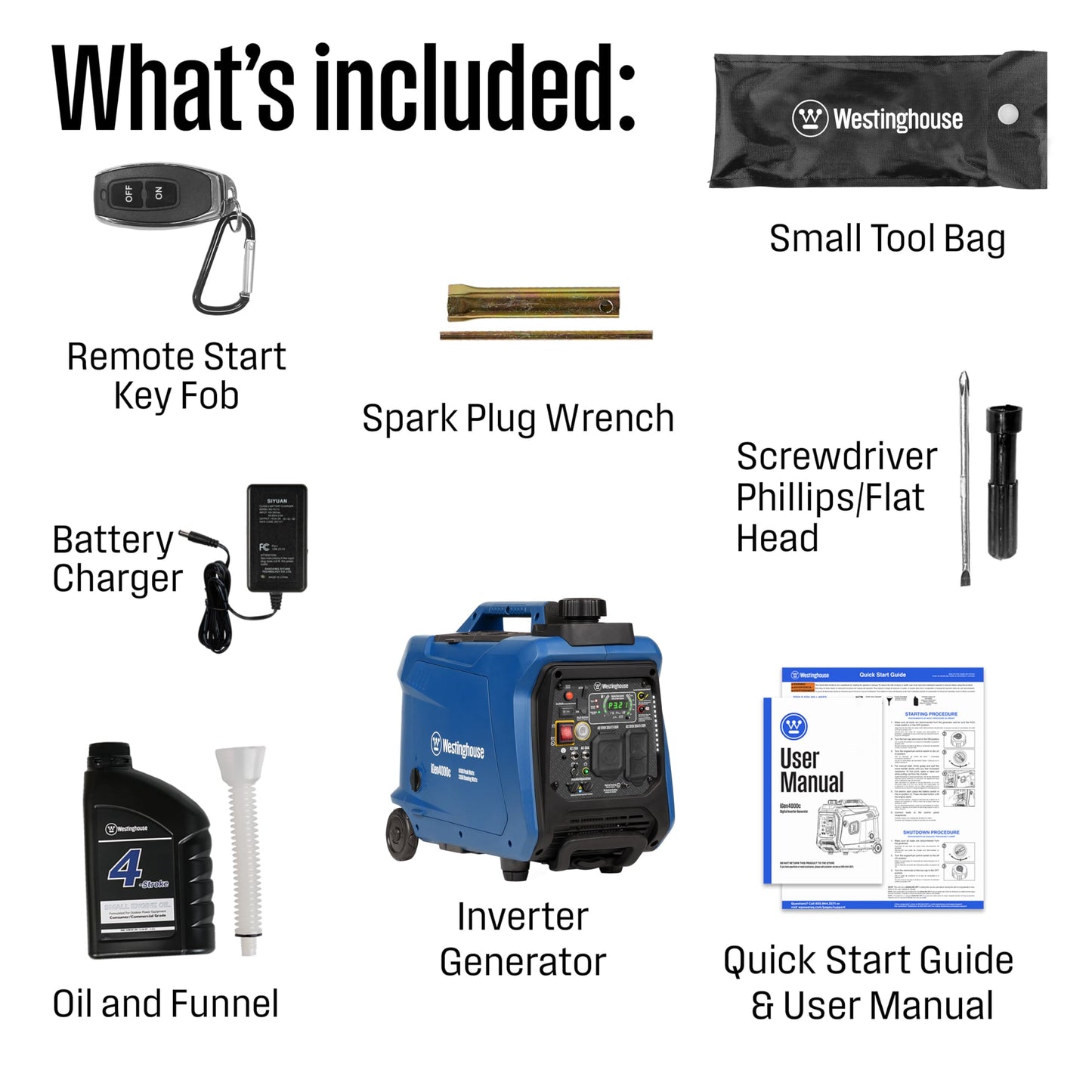 Westinghouse 4000 Peak Watt Super Quiet Portable Inverter Generator, Remote Electric Start with Auto Choke, RV Ready 30A Outlet, Gas Powered, CO Sensor, Parallel Capable
