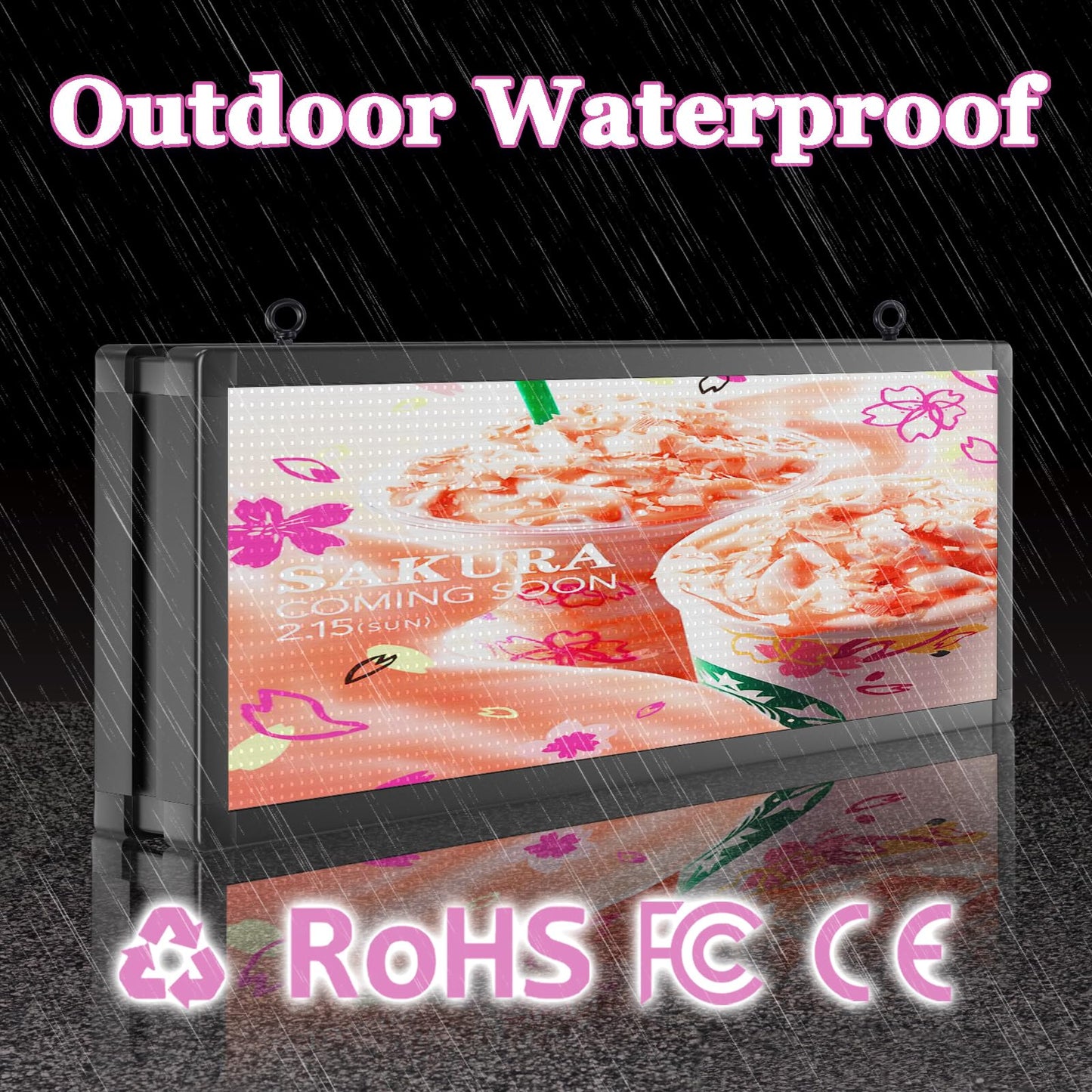 P10 39"x14" Double-Sides LED Advertising Sign Outdoor Digital Billboard with High Brightness, WiFi Programmable for Stores, HD Image/Text Display, Weatherproof & Energy Efficient