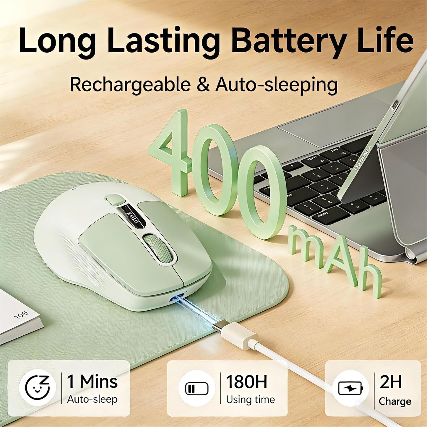 SEUNKWANG Q1 2.4G 1600 6 EWEADN Wireless Bluetooth Mouse, BT & Computer Mouse with Battery & DPI LED Screen Display