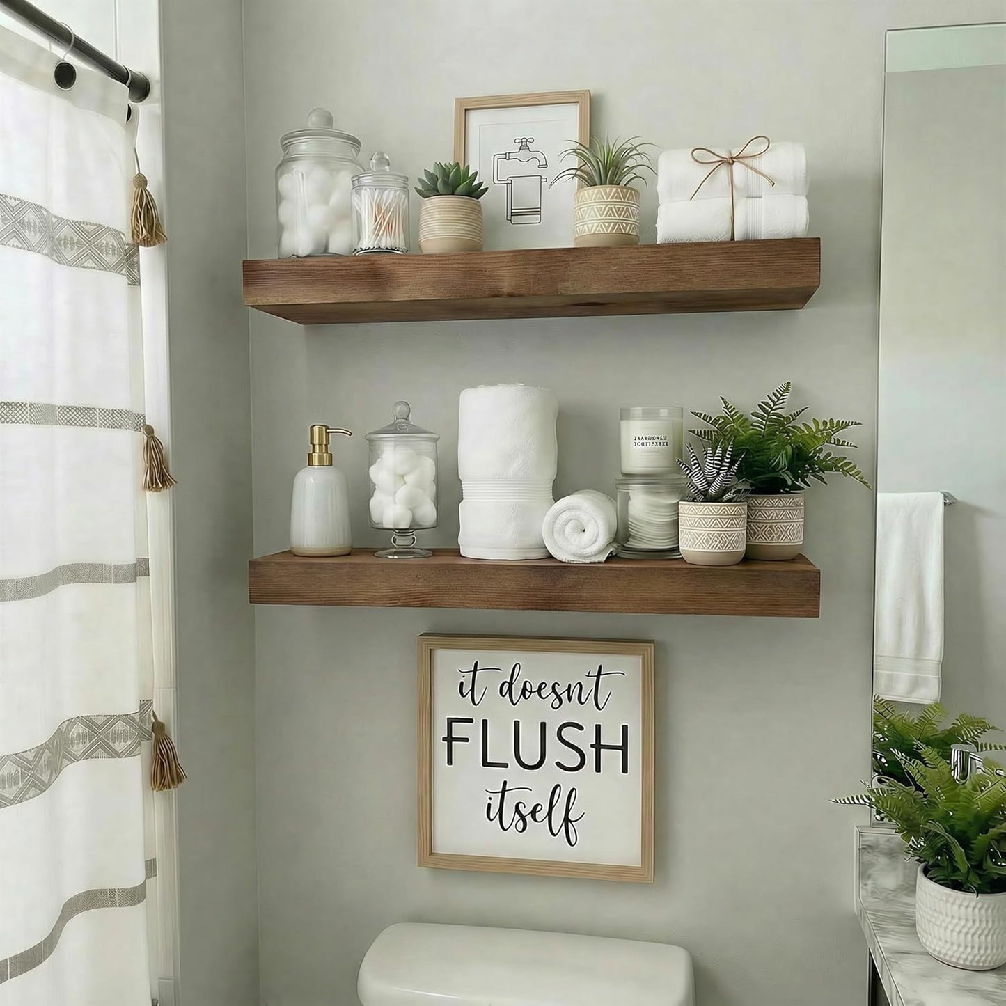 BBE Floating Shelves - Rustic Walnut Wall-Mounted Storage | 16 Inch Set of 2 for Bathroom, Living Room, Kitchen