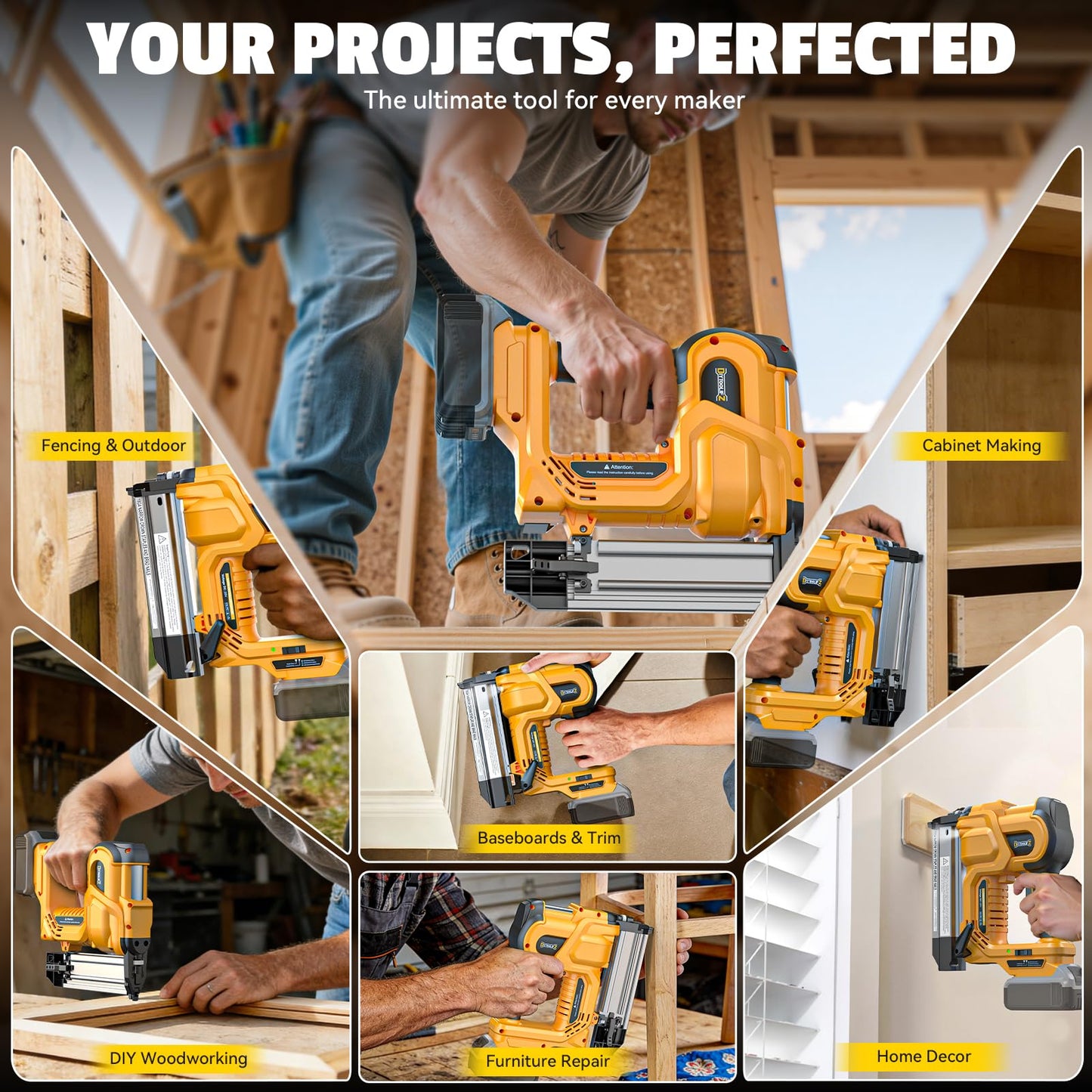 DIYtoolifz 18GA Cordless 2" Brad Nailer Compatible with DeWalt 20V (Tool Only), 2-in-1 Nail & Staple Gun, Tool-Free Jam, Adjustable Depth, 2 Modes with 400 Nails/Staples for Woodworking,Trim,Carpentry