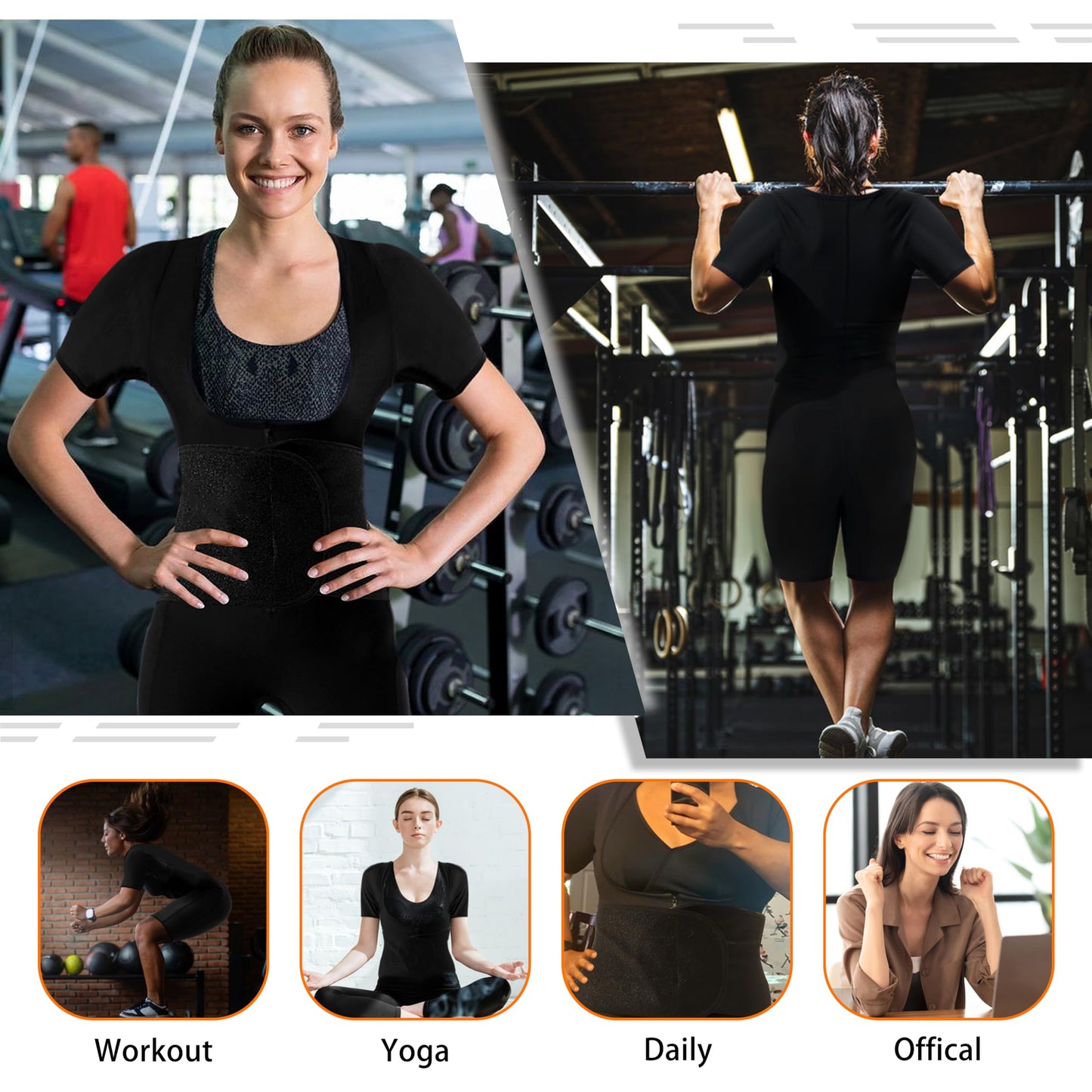 LMCOB Sauna Suit for Women Sweat Suit Waist Trainer for Weight Loss 4 IN 1 Slimming Full Body Shaper Sauna Jumpsuit Workout Vest with Shorts(BH70013-01-XL)