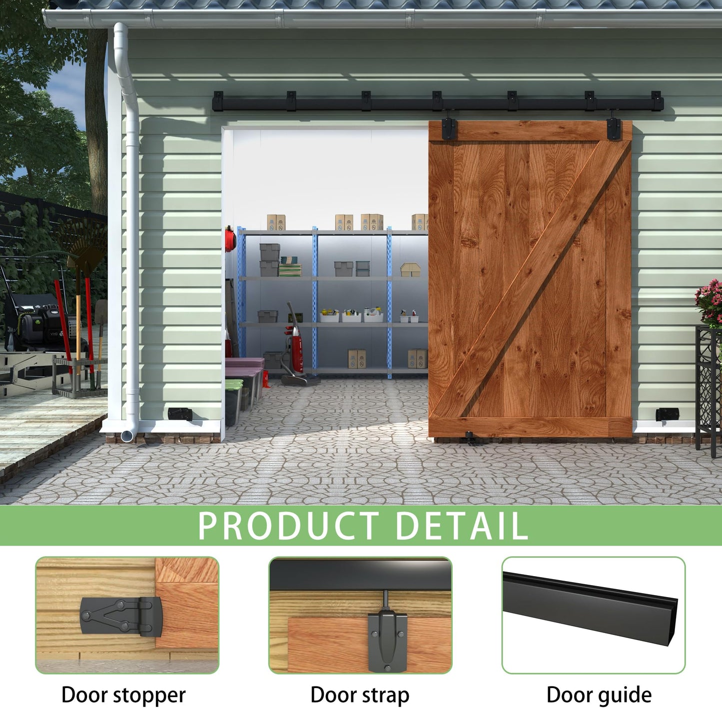 WEWORTH 9FT Black Box Rail Exterior Sliding Barn Door Hardware Track Kit, Heavy Duty Barn Door Track Set, Wall Mount Outdoor Weatherproof Single Barn Door Hardware with 5 Track Brackets(No Doors）