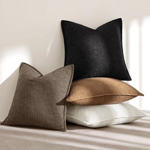 MIULEE Decorative Textured Boucle Throw Pillow Covers - Pack of 2 | 22x22 Inch White Boho Farmhouse Accents for Sofa & Bedroom Decor