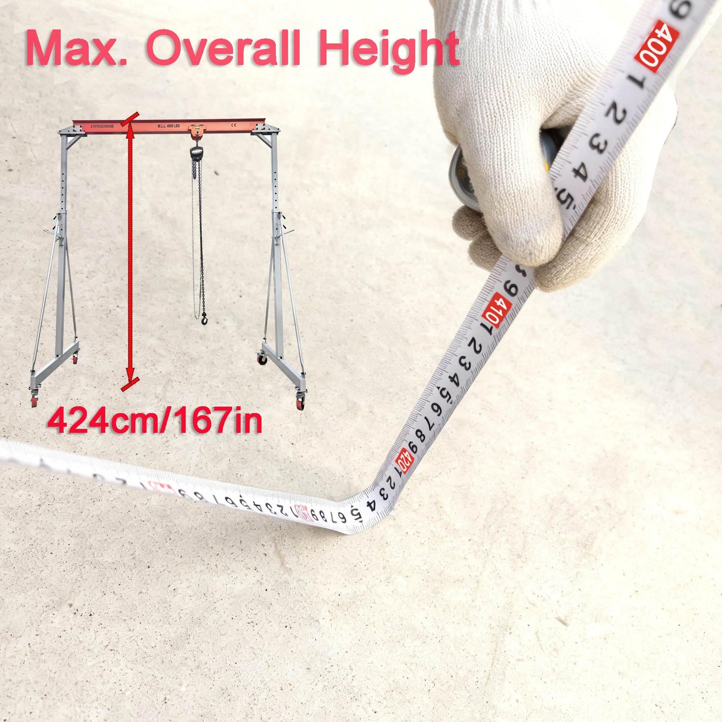 Width 10.5 FT Adjustable Gantry Crane 4000 LB Capacity, Height Adjustable Gantry 9.85 FT ~ 10FT ~ 12 FT~12.5 FT~13.90 FT, Portable Gantry Hoist 2T, Garage Crane with Hoist and Rigging Kit (10.5 FT)