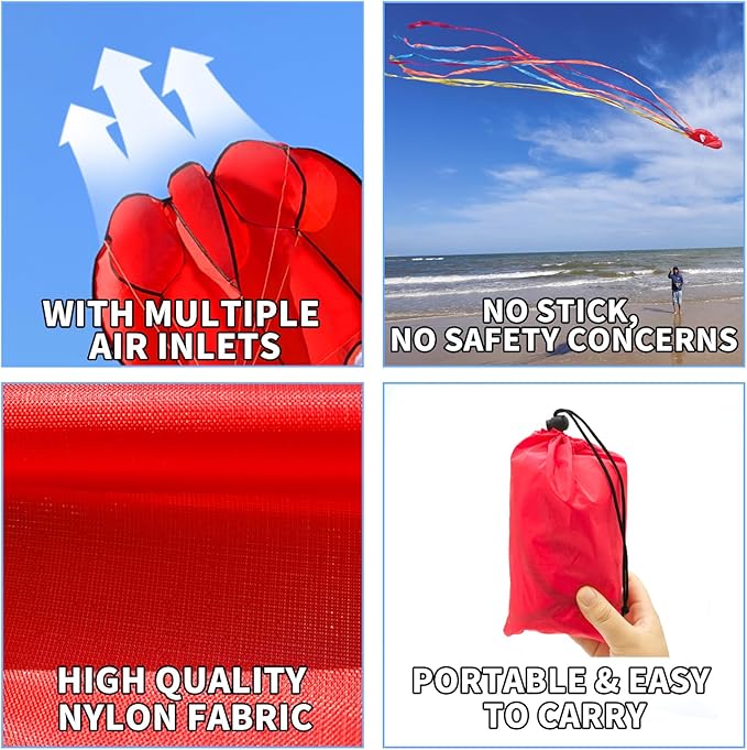 Octopus Kites for Kids & Adults Easy to Fly, 24”x 158” Large Soft Kite Kit for Boys and Girls, Single Line 3D Beach Kite Set for Teens,Perfect for Outdoor Activities