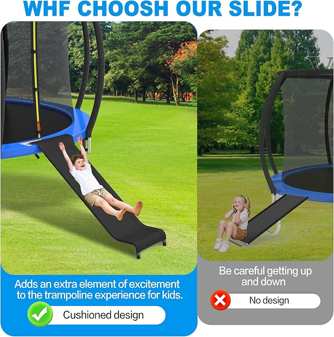 Ergonomic Trampoline Slide with Buffer Region for Children Kids, Outdoor Trampoline Slide Attachment, Heavy Duty Steel, Frame, Easy to Assemble (Black-Slide)
