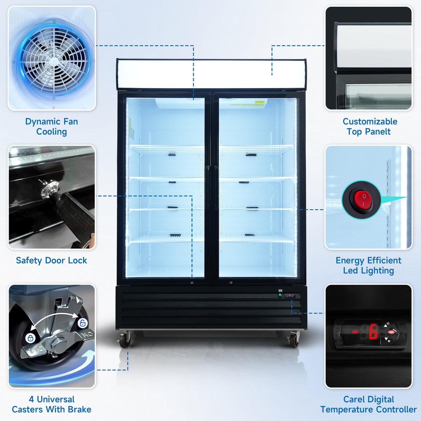 54" Commercial Merchandiser Freezer,46 Cu.ft Commercial Display Freezer with 2 Glass Door,Upright Freeze Storage w/Auto Defrost,LED Lighting & ETL Certified,for Supermarkets,Ice Cream,Black